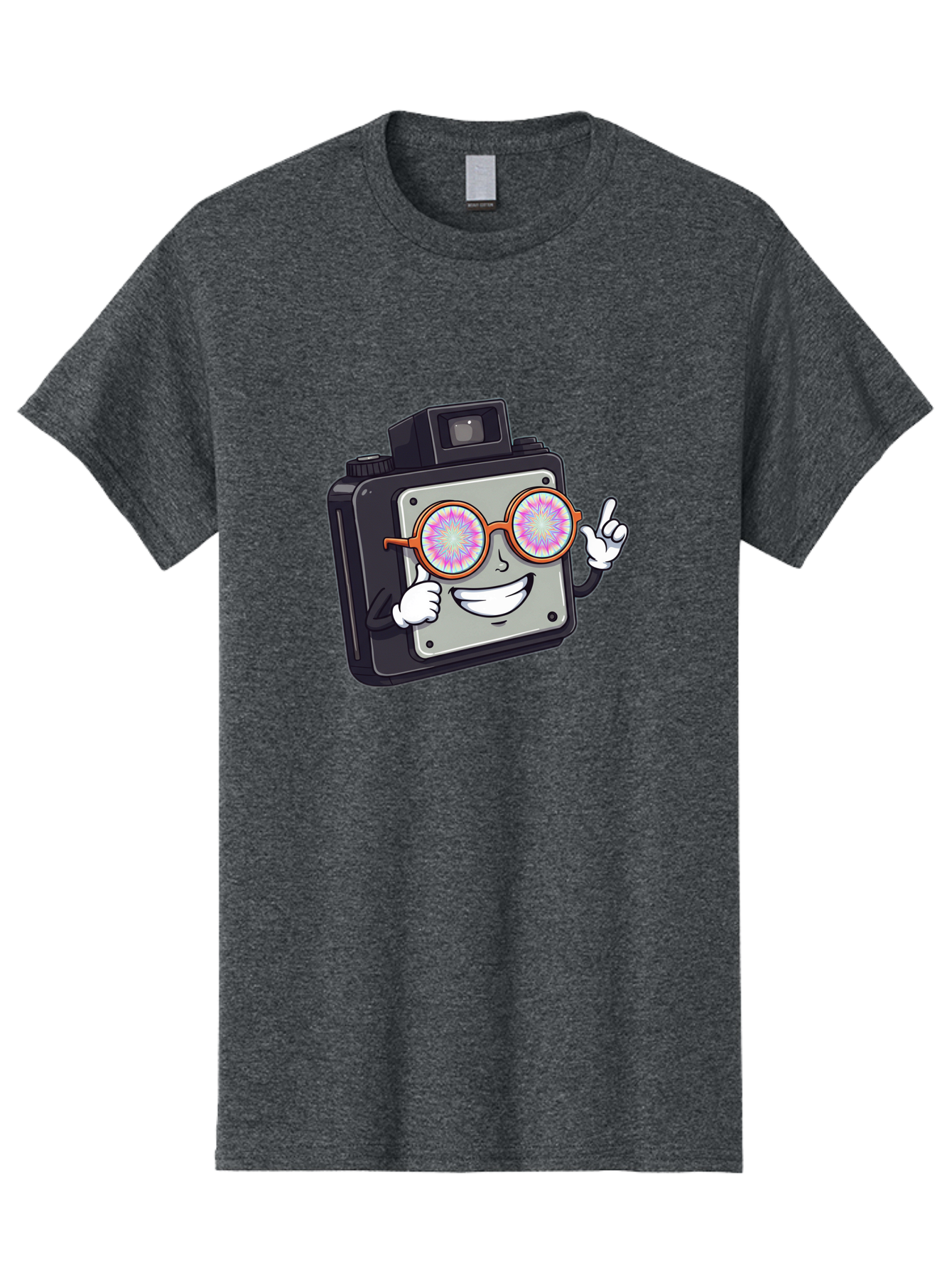 Instant-Camera-Character Men'S Graphic Tee, 100% Cotton, Comfortable Casual Summer Wear, Machine Washable, Cartoon Camera, Sunglasses, Pink Lenses, Funny Character, Playful Vibe, Happy Expression, Creative Illustration, Fun Photography Bae470 1