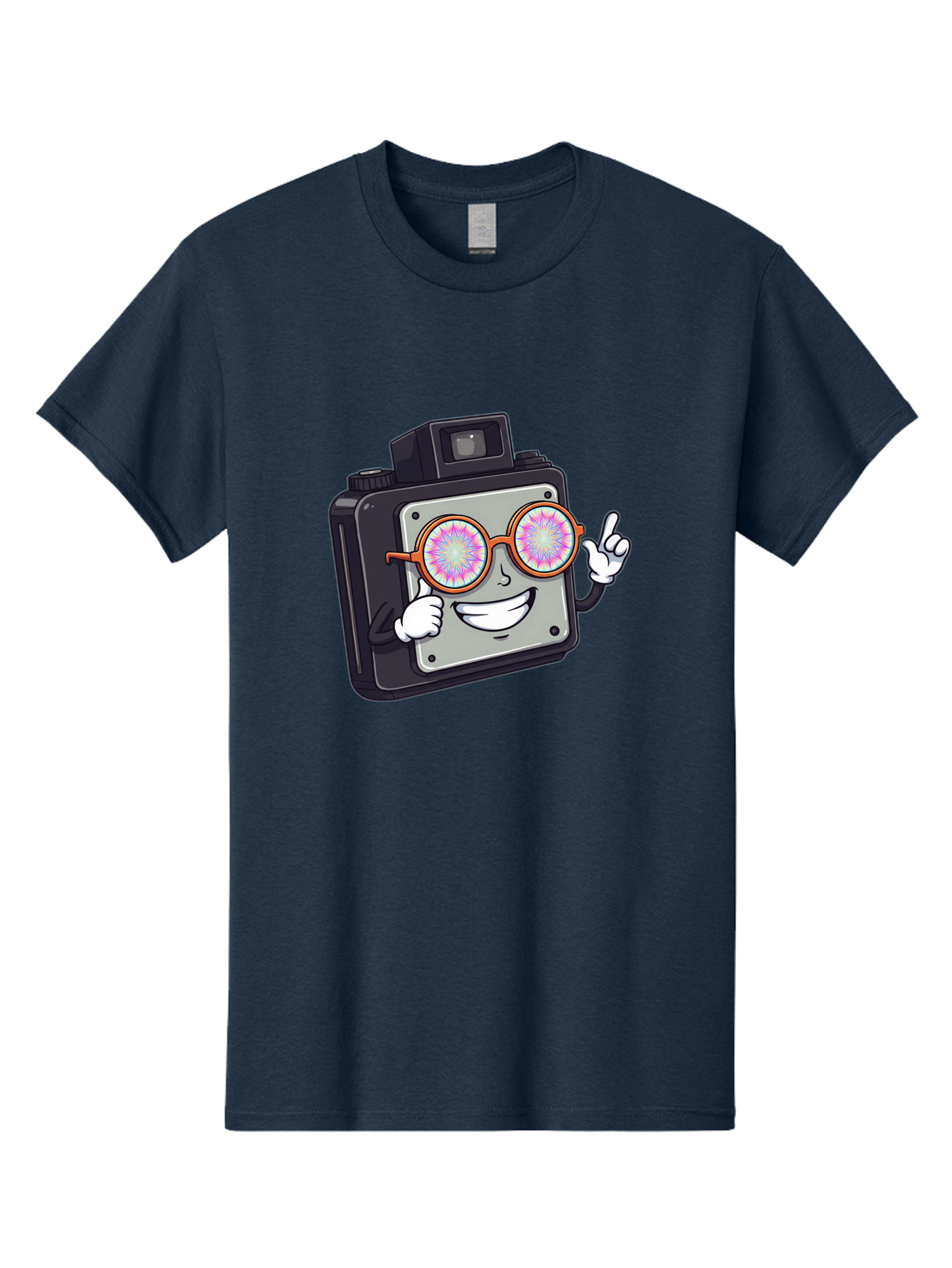 Instant-Camera-Character Men'S Graphic Tee, 100% Cotton, Comfortable Casual Summer Wear, Machine Washable, Cartoon Camera, Sunglasses, Pink Lenses, Funny Character, Playful Vibe, Happy Expression, Creative Illustration, Fun Photography Bae470 12