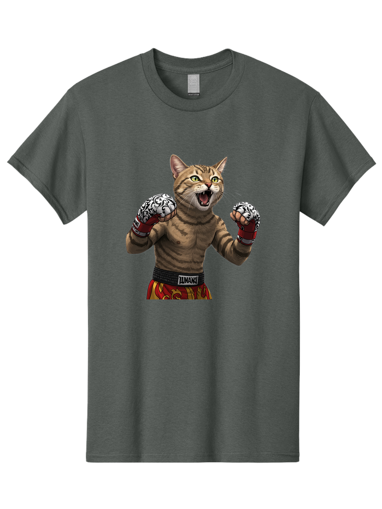 Inunaki Men'S Graphic Tee, 100% Cotton, Comfortable Casual Summer Wear, Machine Washable, Boxing Cat, Muscular Cat, Fighting Stance, Cat With Boxing Gloves, Cartoon Cat, Mixed Martial Arts, Feline Fighter, Lunari Branding, Bold Design, Bae471 15