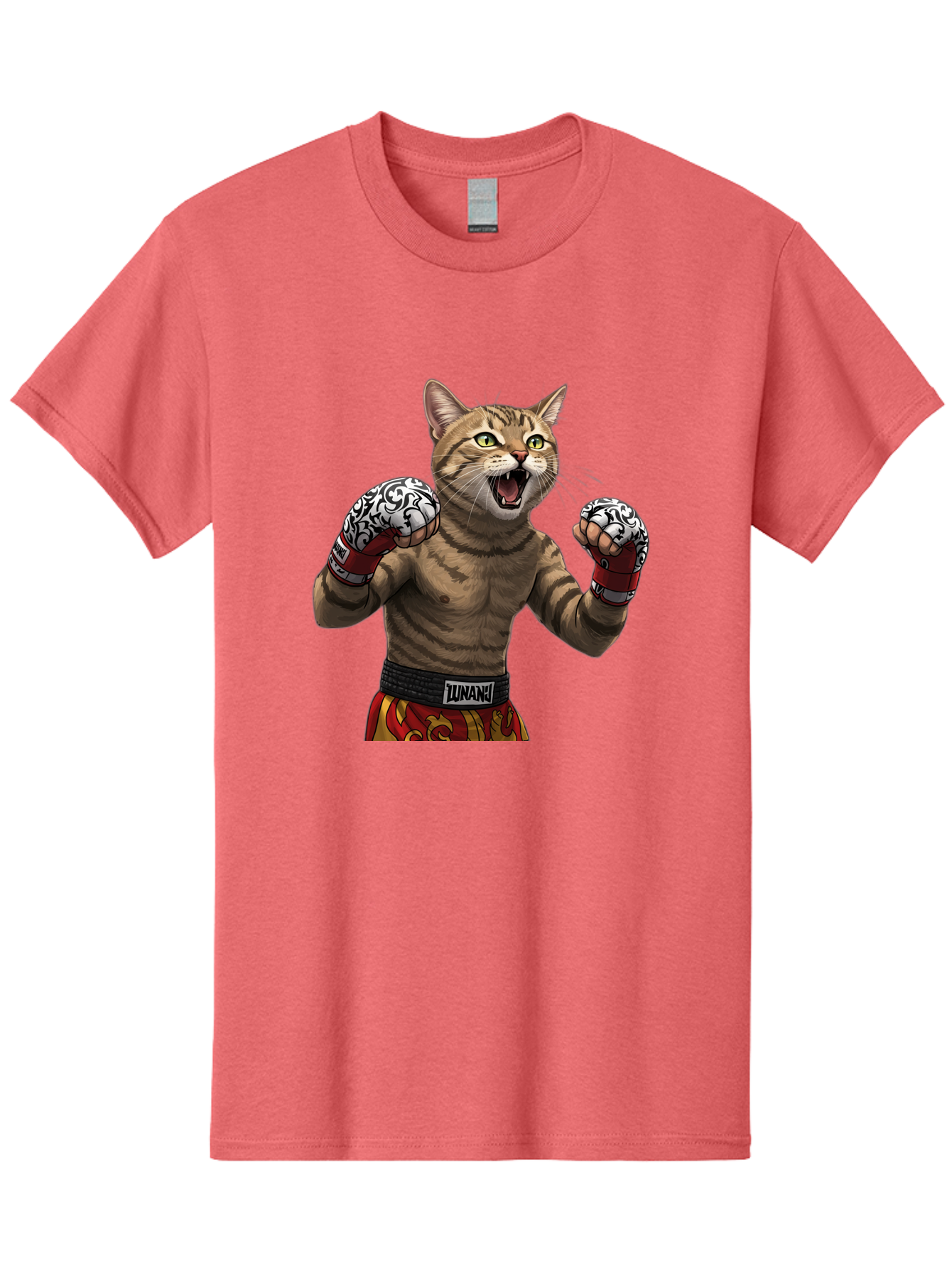Inunaki Men'S Graphic Tee, 100% Cotton, Comfortable Casual Summer Wear, Machine Washable, Boxing Cat, Muscular Cat, Fighting Stance, Cat With Boxing Gloves, Cartoon Cat, Mixed Martial Arts, Feline Fighter, Lunari Branding, Bold Design, Bae471 9