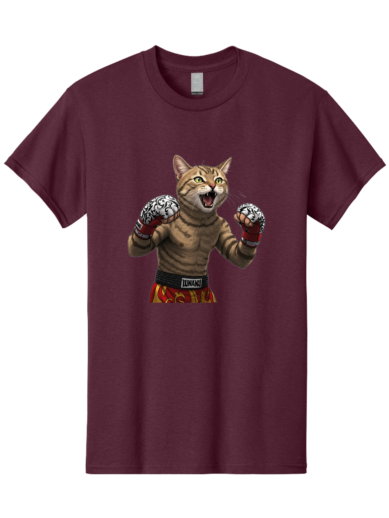 Inunaki Men'S Graphic Tee, 100% Cotton, Comfortable Casual Summer Wear, Machine Washable, Boxing Cat, Muscular Cat, Fighting Stance, Cat With Boxing Gloves, Cartoon Cat, Mixed Martial Arts, Feline Fighter, Lunari Branding, Bold Design, Bae471 8
