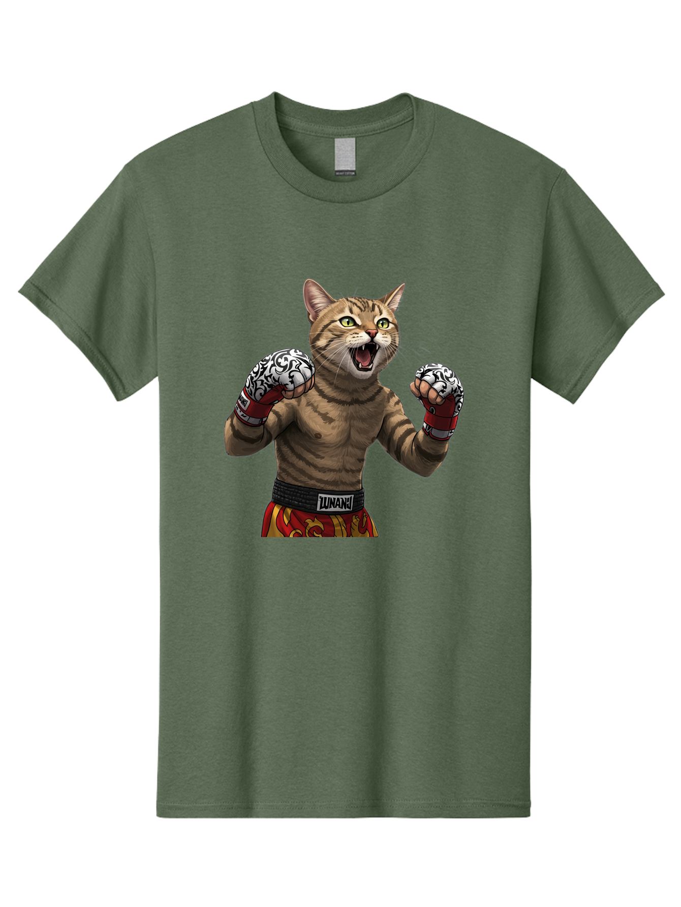 Inunaki Men'S Graphic Tee, 100% Cotton, Comfortable Casual Summer Wear, Machine Washable, Boxing Cat, Muscular Cat, Fighting Stance, Cat With Boxing Gloves, Cartoon Cat, Mixed Martial Arts, Feline Fighter, Lunari Branding, Bold Design, Bae471 6