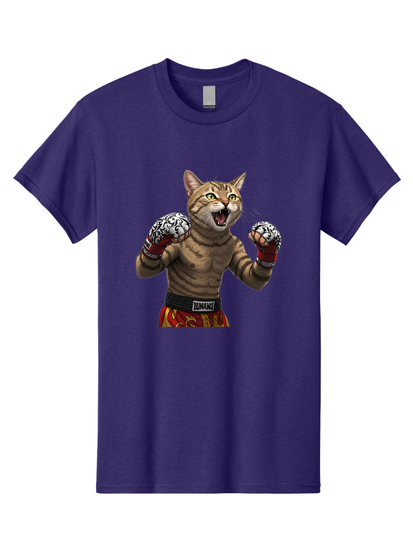 Inunaki Men'S Graphic Tee, 100% Cotton, Comfortable Casual Summer Wear, Machine Washable, Boxing Cat, Muscular Cat, Fighting Stance, Cat With Boxing Gloves, Cartoon Cat, Mixed Martial Arts, Feline Fighter, Lunari Branding, Bold Design, Bae471 10