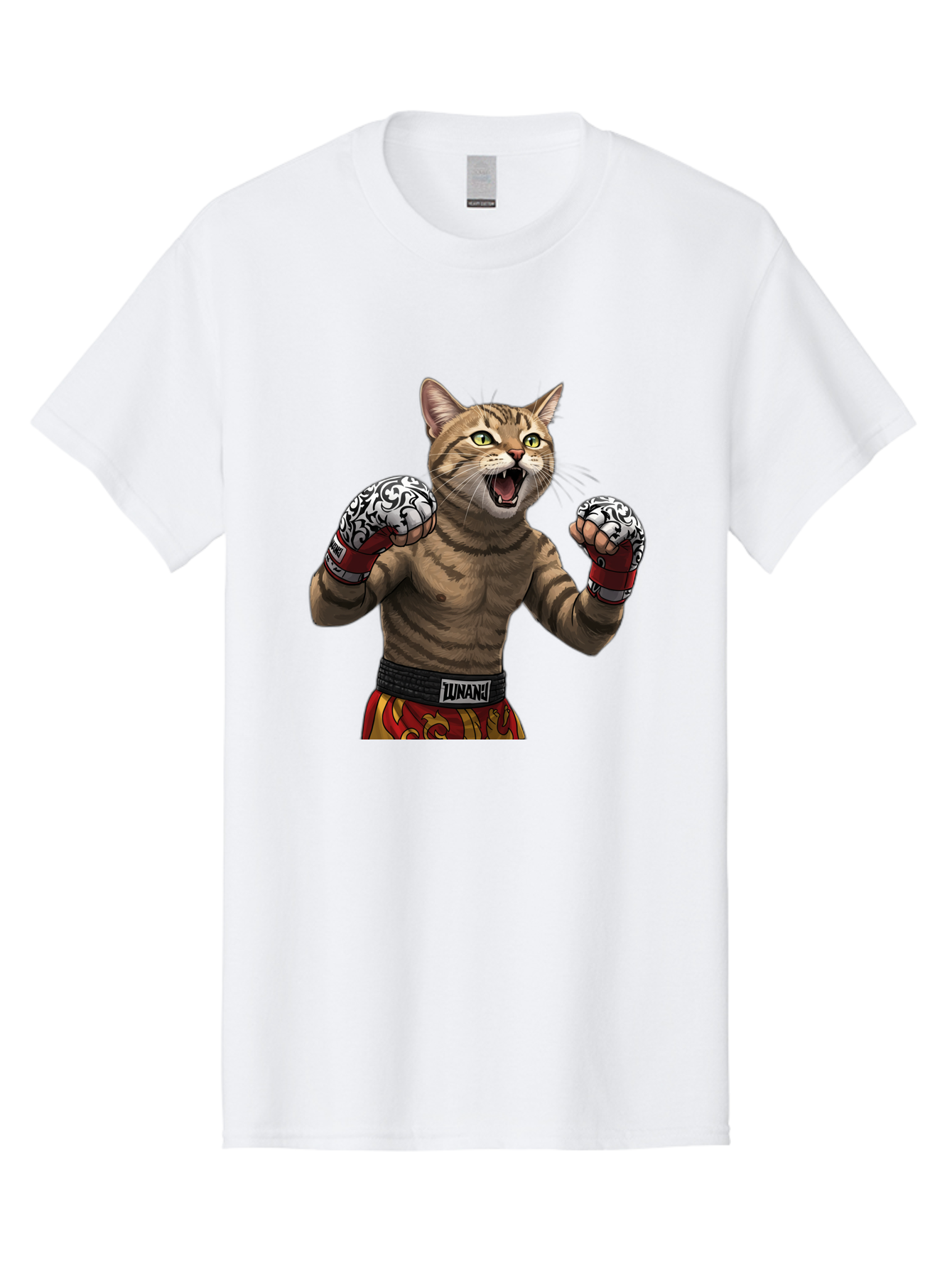 Inunaki Men'S Graphic Tee, 100% Cotton, Comfortable Casual Summer Wear, Machine Washable, Boxing Cat, Muscular Cat, Fighting Stance, Cat With Boxing Gloves, Cartoon Cat, Mixed Martial Arts, Feline Fighter, Lunari Branding, Bold Design, Bae471 4
