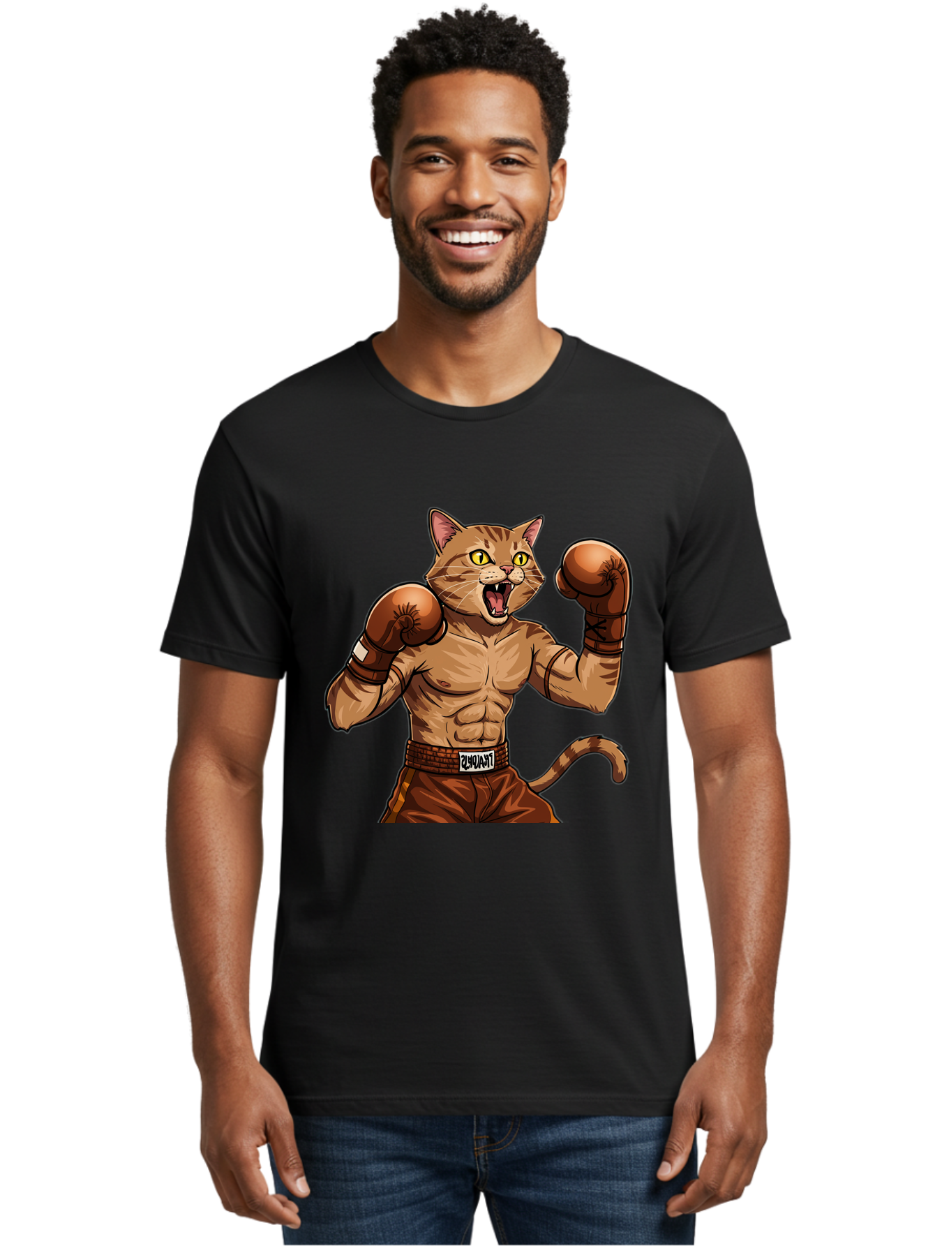Itnumba Men'S Graphic Tee, 100% Cotton, Comfortable Casual Summer Wear, Machine Washable, Boxing Cat, Cartoon Character, Muscular Feline, Boxing Gloves, Fitness Motivation, Fun Illustration, Tabby Cat, Humorous Design, Anthropomorphic Cat Bae472 20