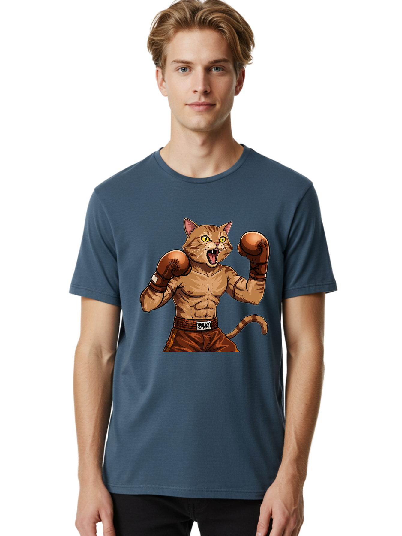 Itnumba Men'S Graphic Tee, 100% Cotton, Comfortable Casual Summer Wear, Machine Washable, Boxing Cat, Cartoon Character, Muscular Feline, Boxing Gloves, Fitness Motivation, Fun Illustration, Tabby Cat, Humorous Design, Anthropomorphic Cat Bae472 16