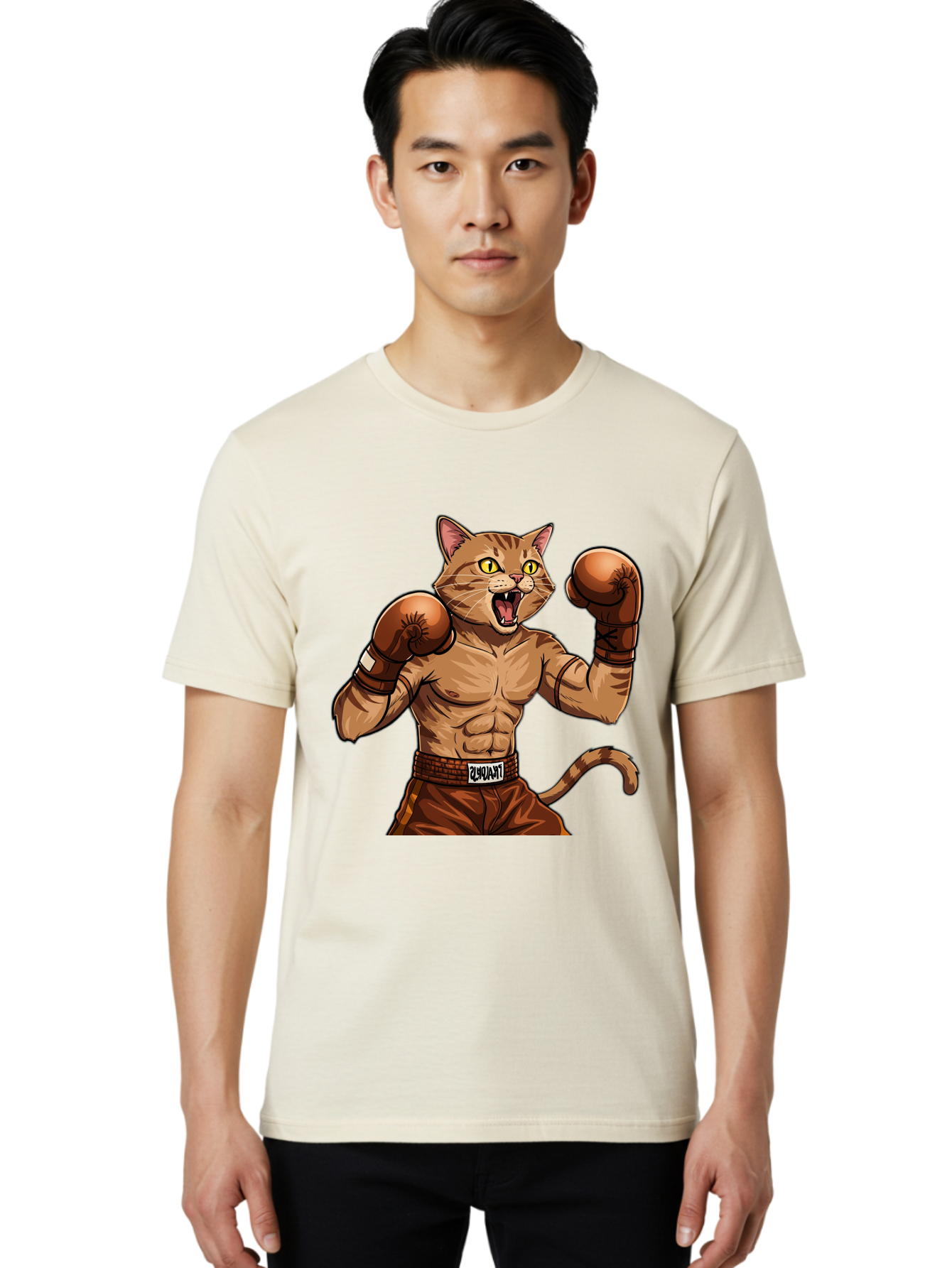 Itnumba Men'S Graphic Tee, 100% Cotton, Comfortable Casual Summer Wear, Machine Washable, Boxing Cat, Cartoon Character, Muscular Feline, Boxing Gloves, Fitness Motivation, Fun Illustration, Tabby Cat, Humorous Design, Anthropomorphic Cat Bae472 29