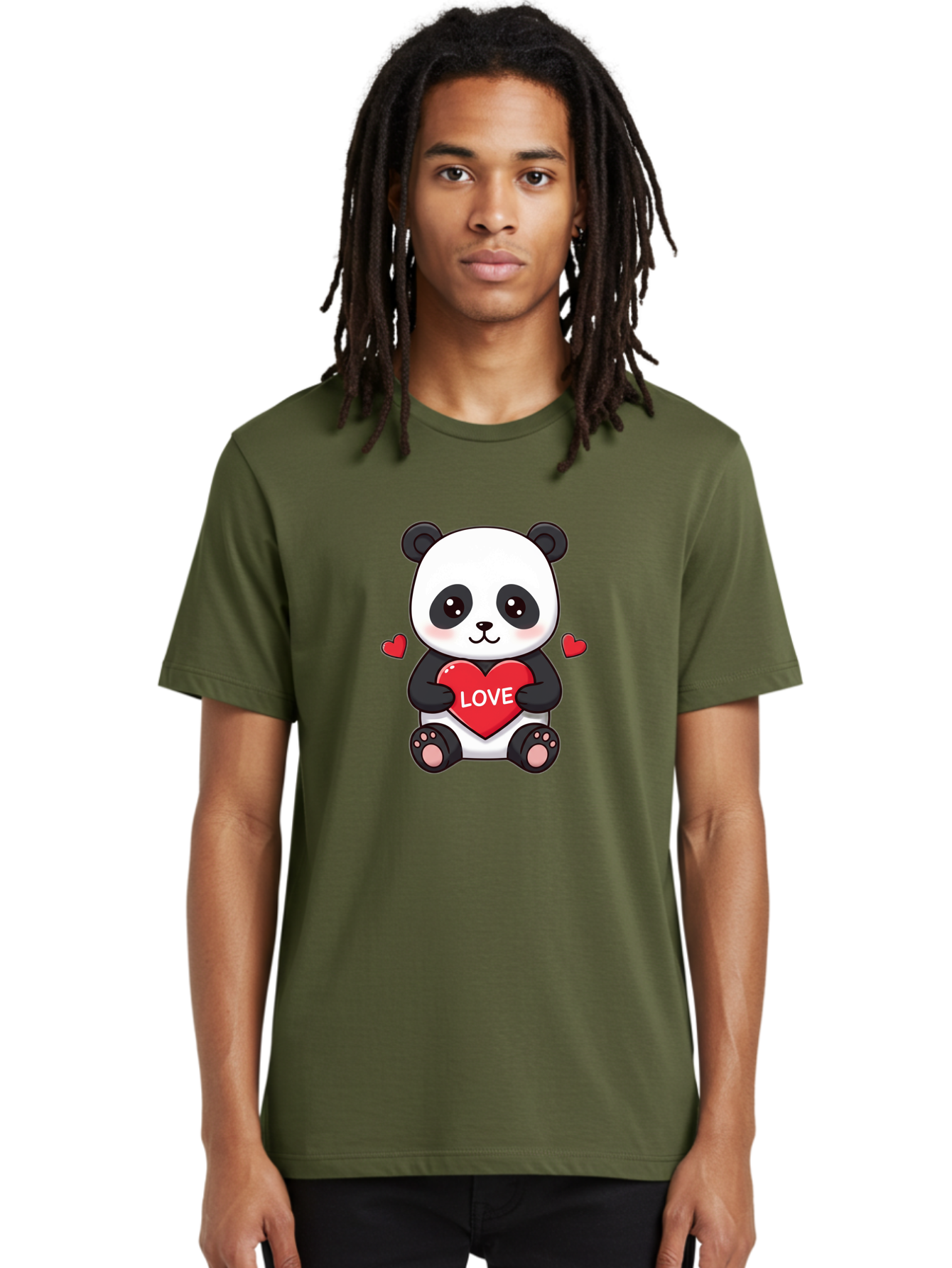 Love-Panda Men'S Graphic Tee, 100% Cotton, Comfortable Casual Summer Wear, Machine Washable, Cute Panda Bear, Love Heart, Red Heart With Love, Adorable Cartoon Character, Kawaii Illustration, Heartwarming Scene, Panda Love Bae486 25