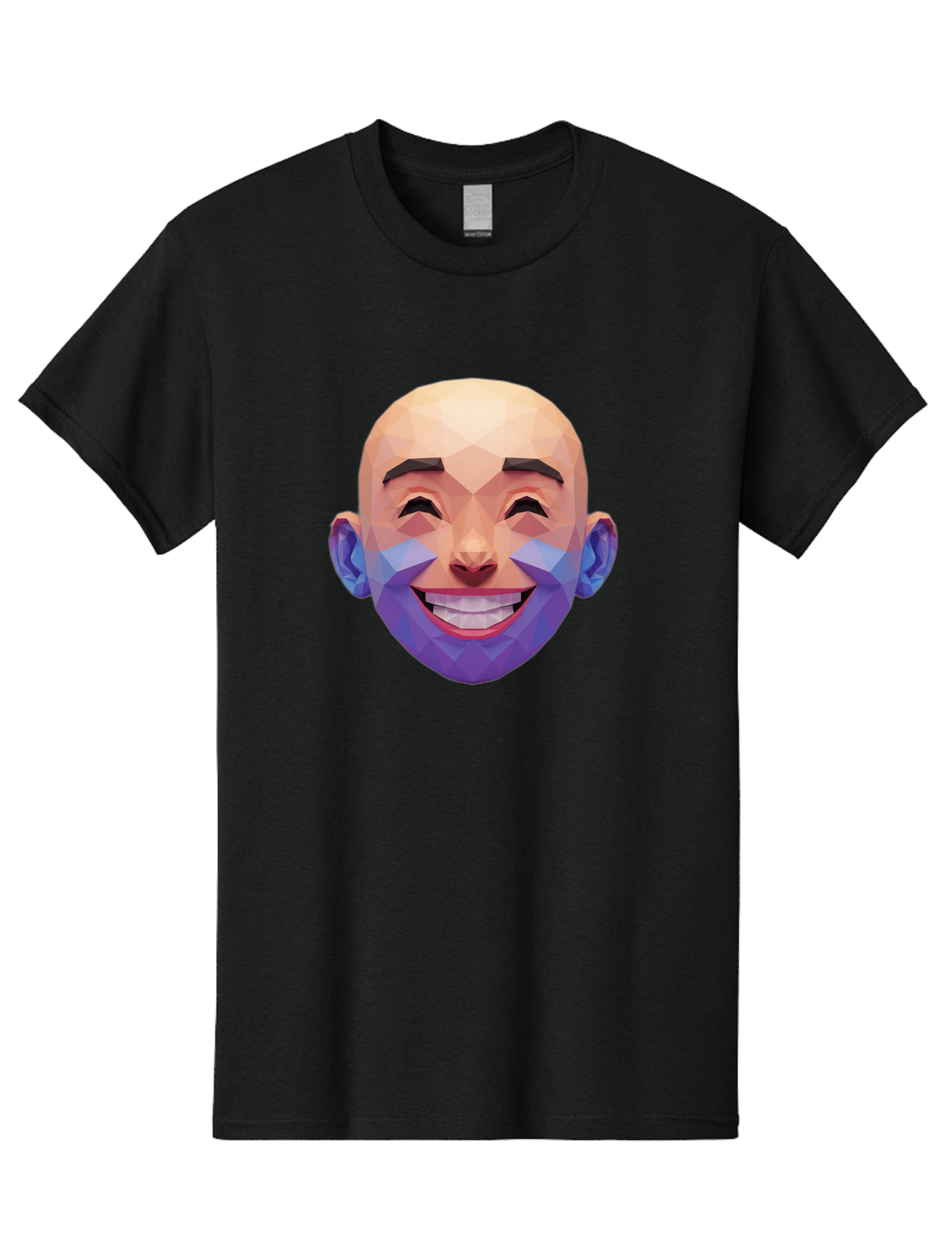 Low-Poly-Face Men'S Graphic Tee, 100% Cotton, Comfortable Casual Summer Wear, Machine Washable, Low Poly Art, 3D Model, Smiling Face, Bald Man, Purple Beard, Happy Expression, Geometric Shapes, Cartoon Style, Digital Art, Modern Design Bae487 12