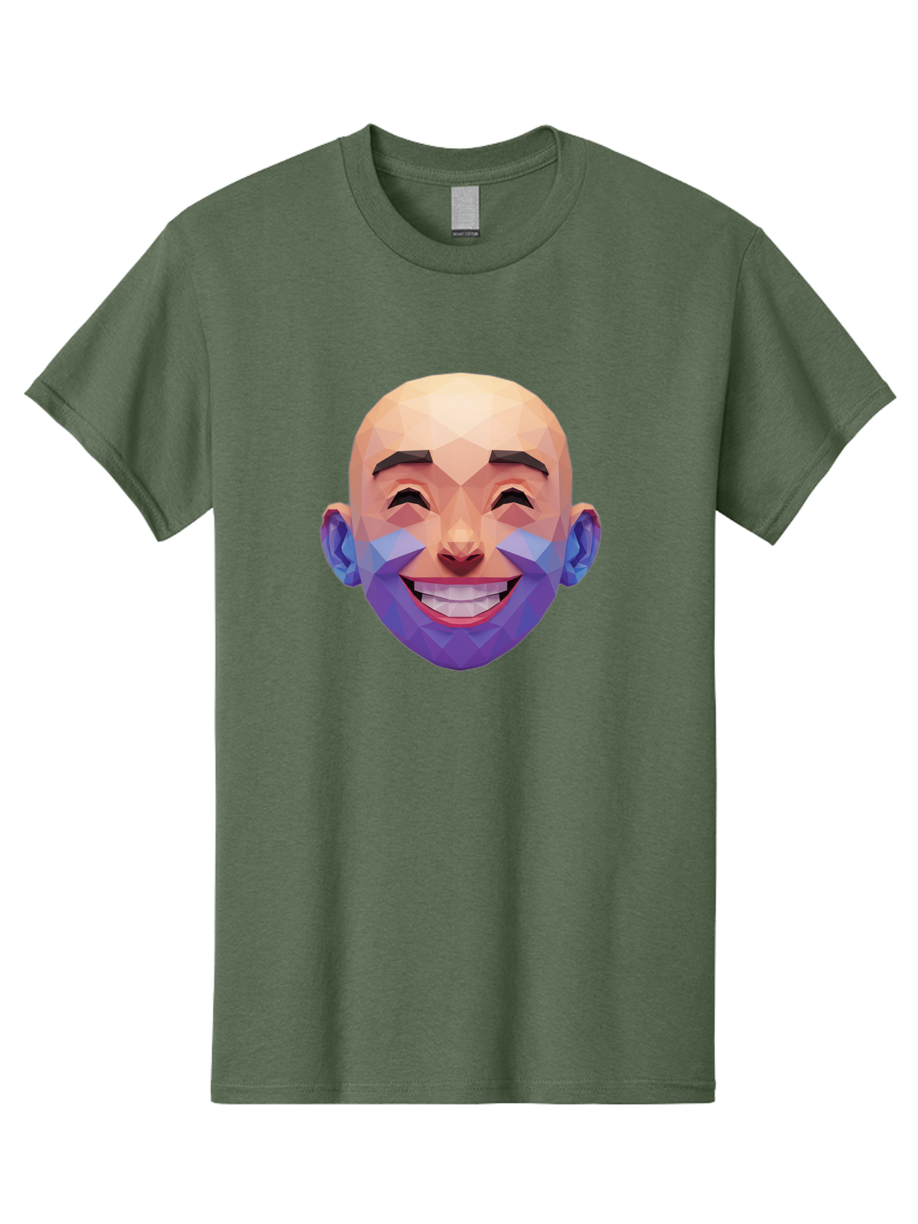 Low-Poly-Face Men'S Graphic Tee, 100% Cotton, Comfortable Casual Summer Wear, Machine Washable, Low Poly Art, 3D Model, Smiling Face, Bald Man, Purple Beard, Happy Expression, Geometric Shapes, Cartoon Style, Digital Art, Modern Design Bae487 6