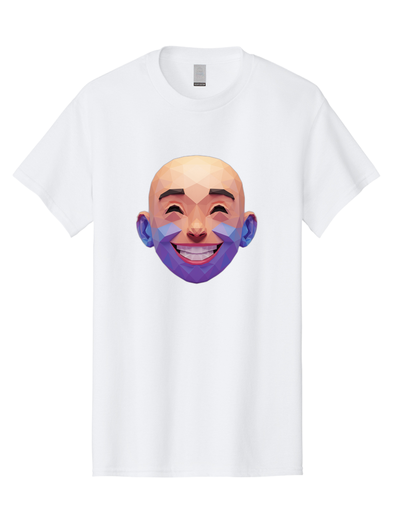 Low-Poly-Face Men'S Graphic Tee, 100% Cotton, Comfortable Casual Summer Wear, Machine Washable, Low Poly Art, 3D Model, Smiling Face, Bald Man, Purple Beard, Happy Expression, Geometric Shapes, Cartoon Style, Digital Art, Modern Design Bae487 11