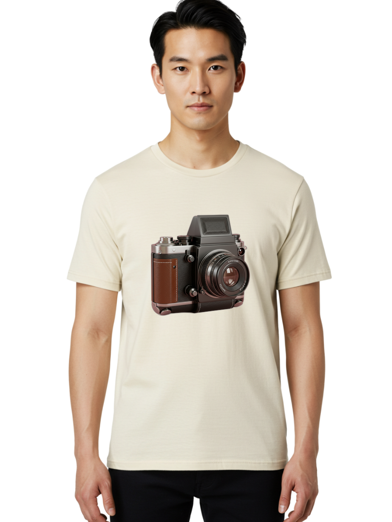 Mamiya-Sekor-50Mm-F-1-7-Lens-On-Camera-Body Men'S Graphic Tee, 100% Cotton, Comfortable Casual Summer Wear, Machine Washable, Hasselblad 500C Camera, Medium Format Camera, Hasselblad Lens, Photography Equipment, Vintage Camera, Classic Design, Bae489 24