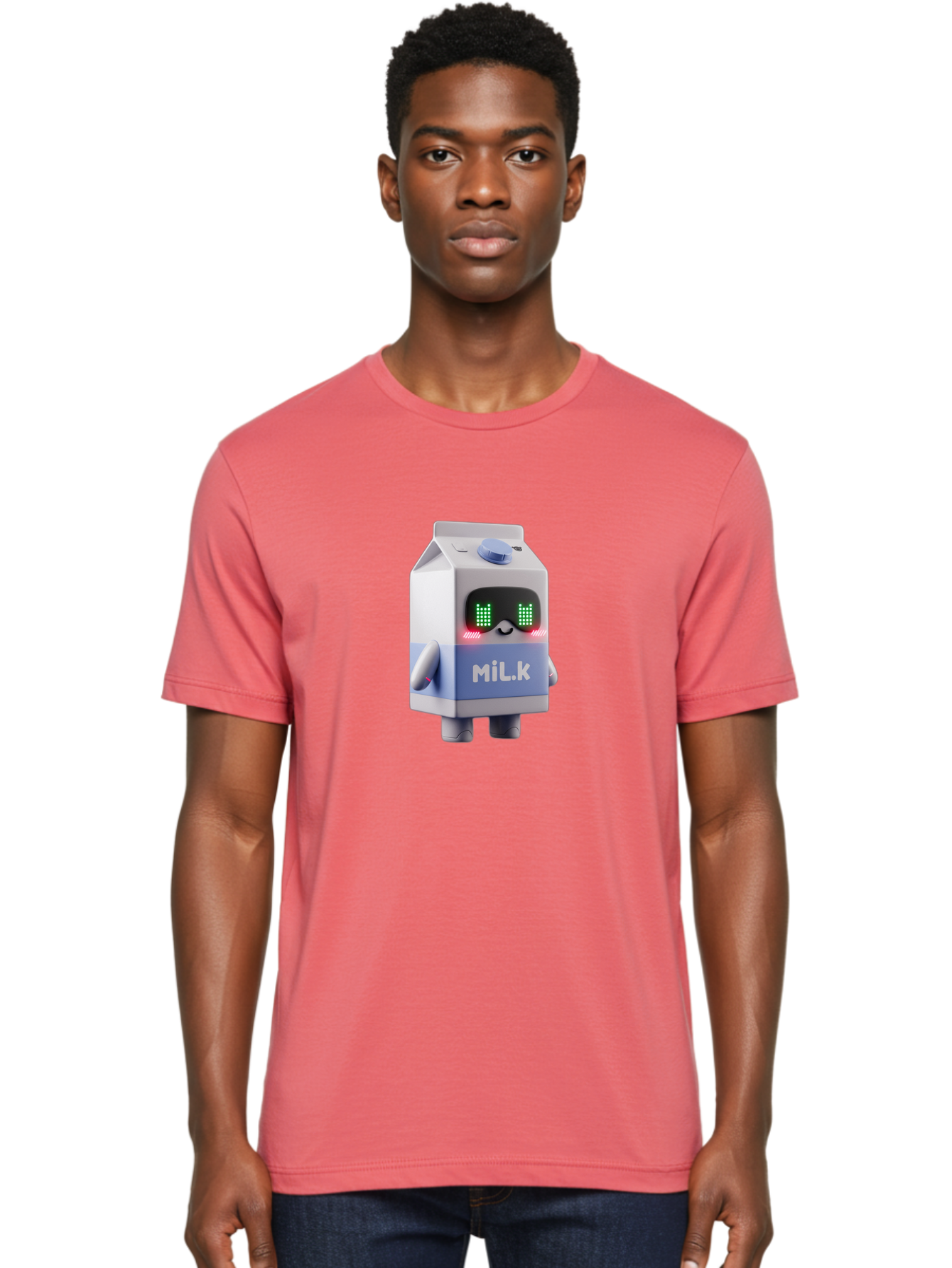 Mil-K-Milk-Carton-Robot Men'S Graphic Tee, 100% Cotton, Comfortable Casual Summer Wear, Machine Washable, Cartoon Milk Carton, Robotic Character, Digital Illustration, Futuristic Design, Glowing Eyes, Led Lights, Cute Mascot, Dairy Product, Bae495 25