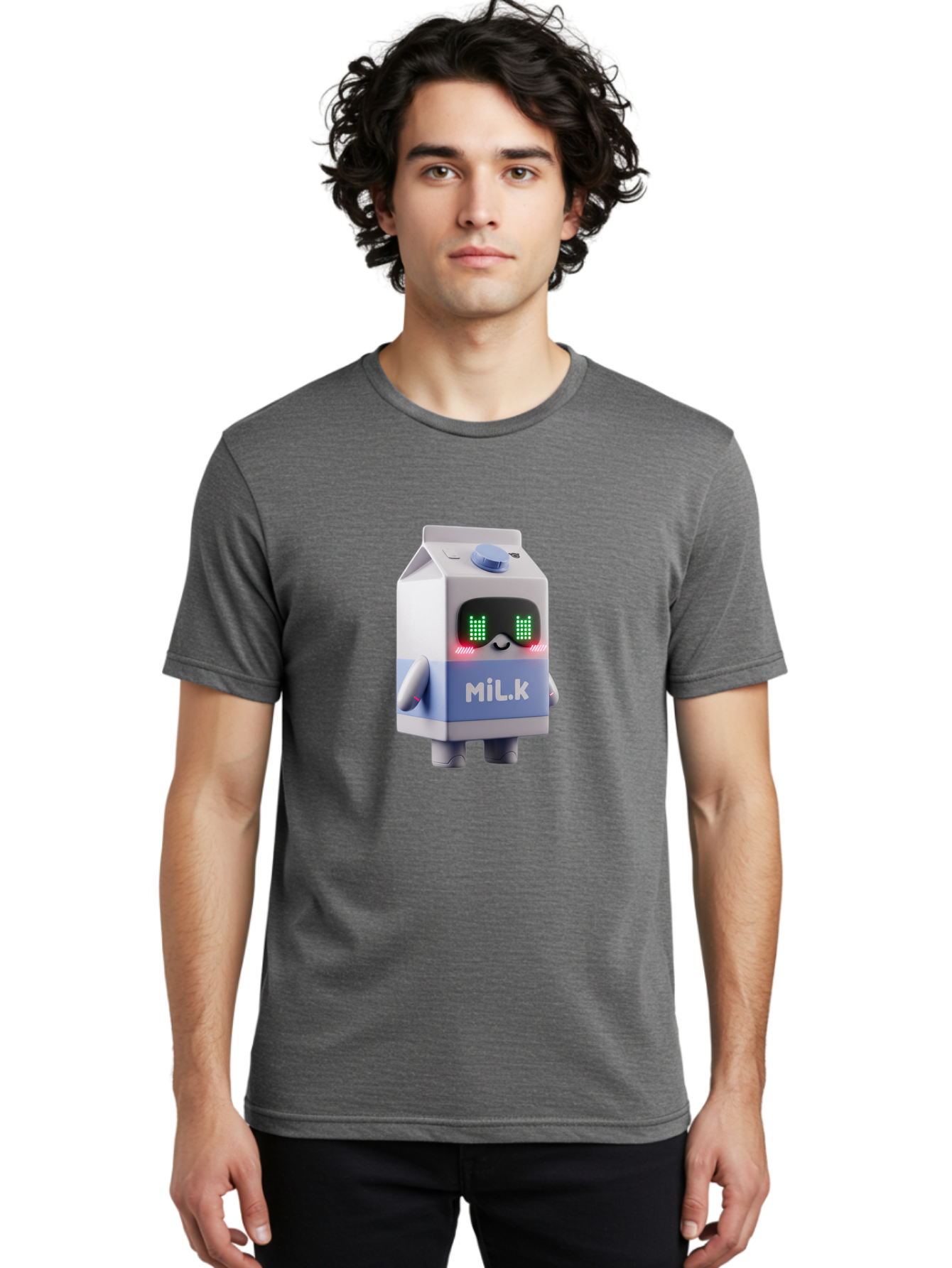 Mil-K-Milk-Carton-Robot Men'S Graphic Tee, 100% Cotton, Comfortable Casual Summer Wear, Machine Washable, Cartoon Milk Carton, Robotic Character, Digital Illustration, Futuristic Design, Glowing Eyes, Led Lights, Cute Mascot, Dairy Product, Bae495 26