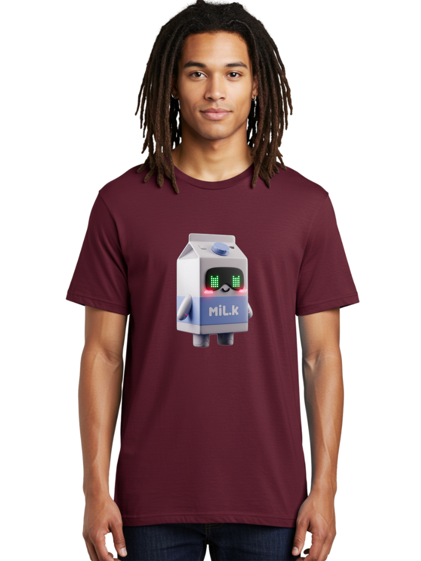 Mil-K-Milk-Carton-Robot Men'S Graphic Tee, 100% Cotton, Comfortable Casual Summer Wear, Machine Washable, Cartoon Milk Carton, Robotic Character, Digital Illustration, Futuristic Design, Glowing Eyes, Led Lights, Cute Mascot, Dairy Product, Bae495 24