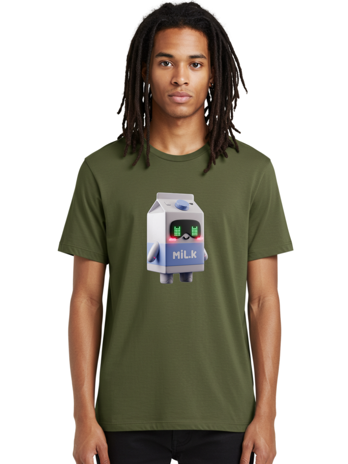 Mil-K-Milk-Carton-Robot Men'S Graphic Tee, 100% Cotton, Comfortable Casual Summer Wear, Machine Washable, Cartoon Milk Carton, Robotic Character, Digital Illustration, Futuristic Design, Glowing Eyes, Led Lights, Cute Mascot, Dairy Product, Bae495 23