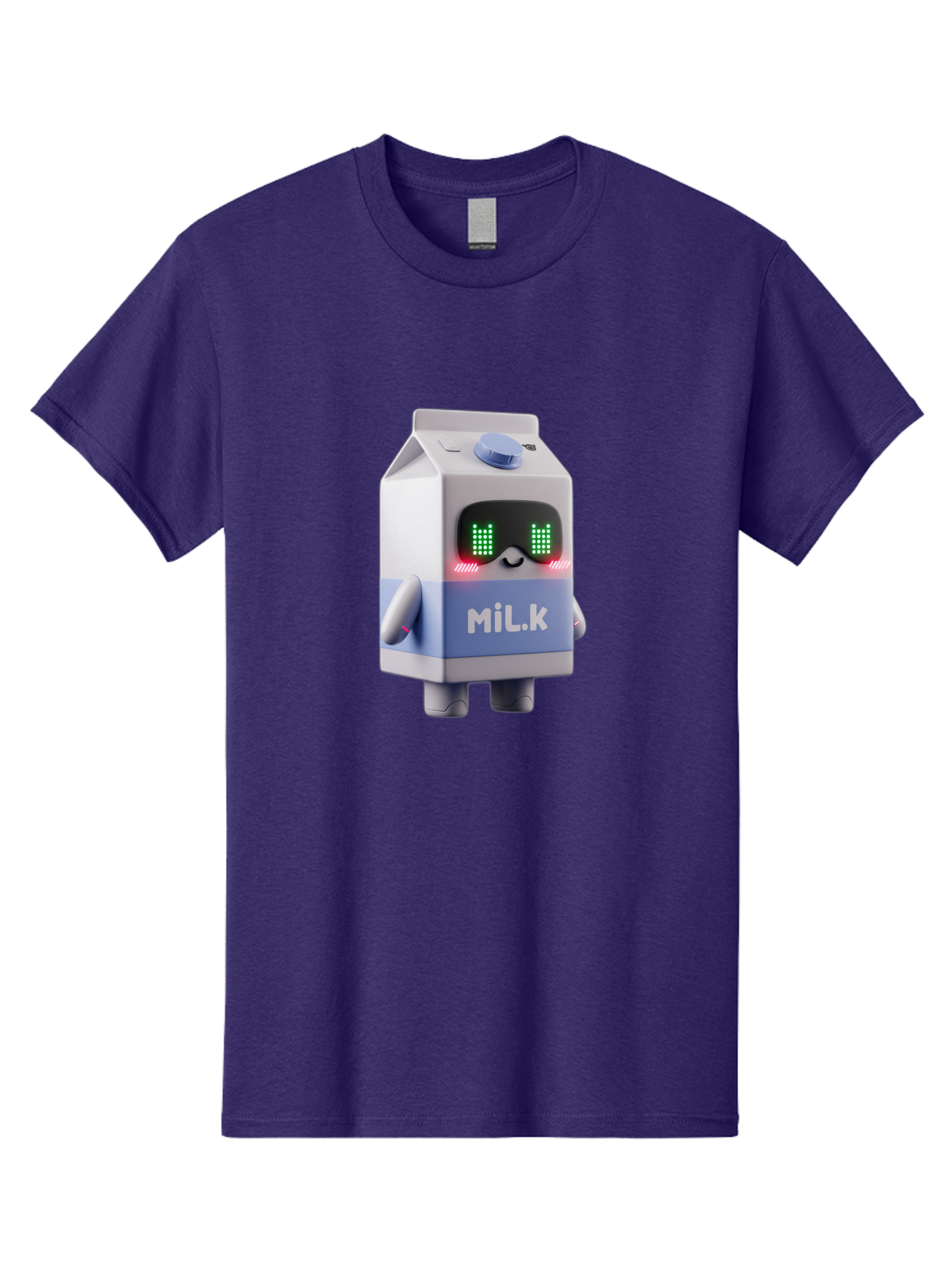 Mil-K-Milk-Carton-Robot Men'S Graphic Tee, 100% Cotton, Comfortable Casual Summer Wear, Machine Washable, Cartoon Milk Carton, Robotic Character, Digital Illustration, Futuristic Design, Glowing Eyes, Led Lights, Cute Mascot, Dairy Product, Bae495 5