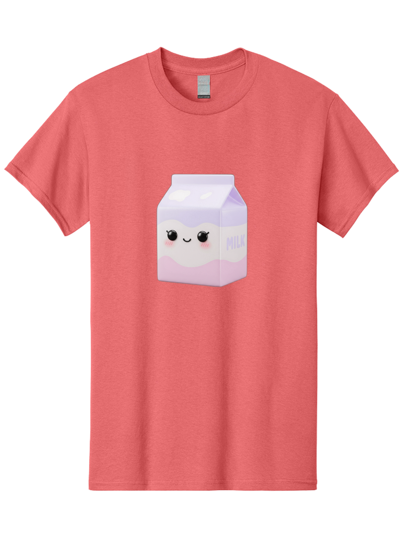 Milk-1 Men'S Graphic Tee, 100% Cotton, Comfortable Casual Summer Wear, Machine Washable, Carton Of Milk, Cute Face, Smiling Eyes, Pink Blush, Kawaii Character, Dairy Product, Funny Illustration, Purple And Pink Colors, Whimsical Design Bae496 5