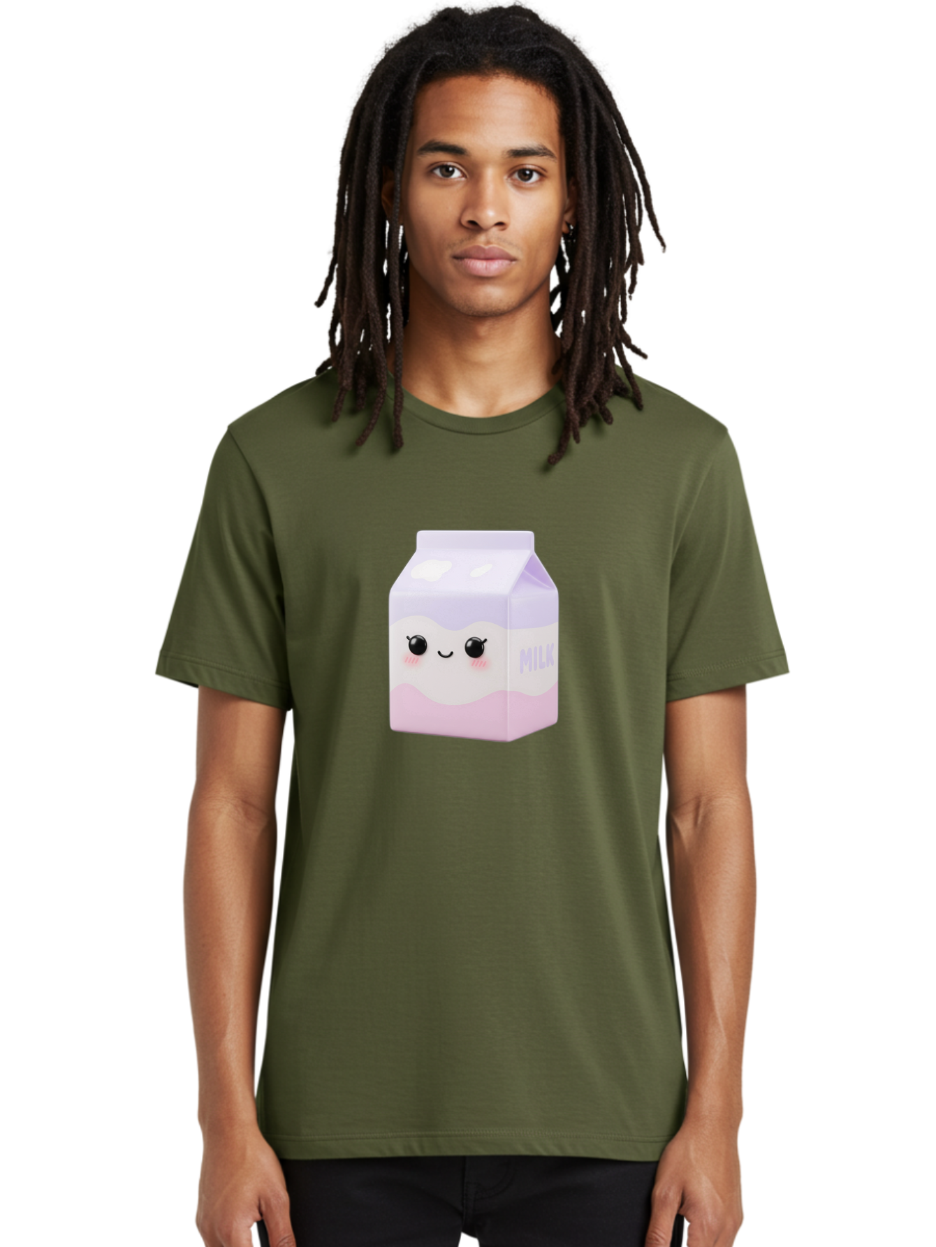 Milk-1 Men'S Graphic Tee, 100% Cotton, Comfortable Casual Summer Wear, Machine Washable, Carton Of Milk, Cute Face, Smiling Eyes, Pink Blush, Kawaii Character, Dairy Product, Funny Illustration, Purple And Pink Colors, Whimsical Design Bae496 17