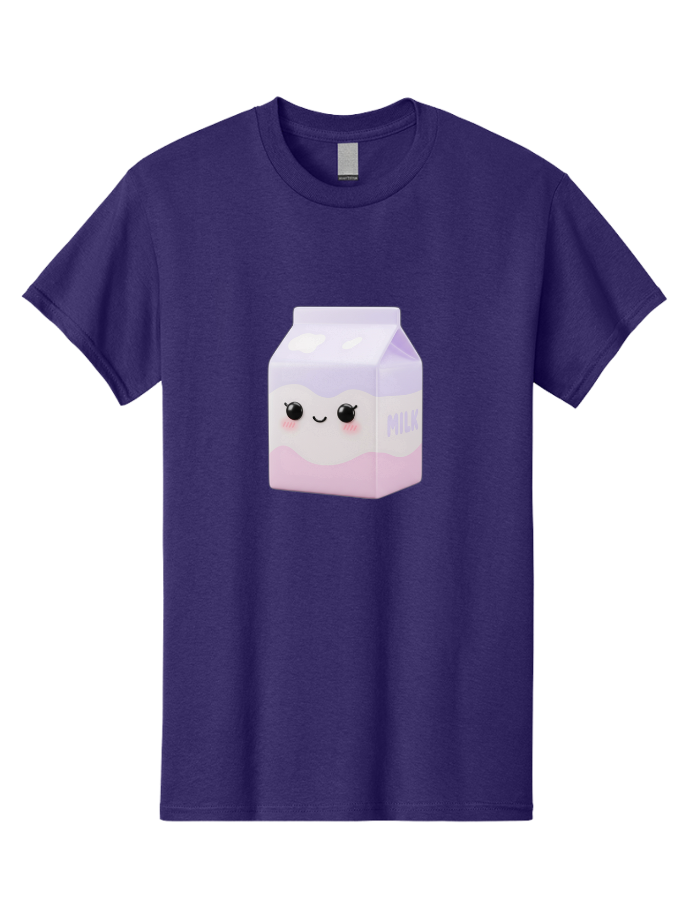 Milk-1 Men'S Graphic Tee, 100% Cotton, Comfortable Casual Summer Wear, Machine Washable, Carton Of Milk, Cute Face, Smiling Eyes, Pink Blush, Kawaii Character, Dairy Product, Funny Illustration, Purple And Pink Colors, Whimsical Design Bae496 3