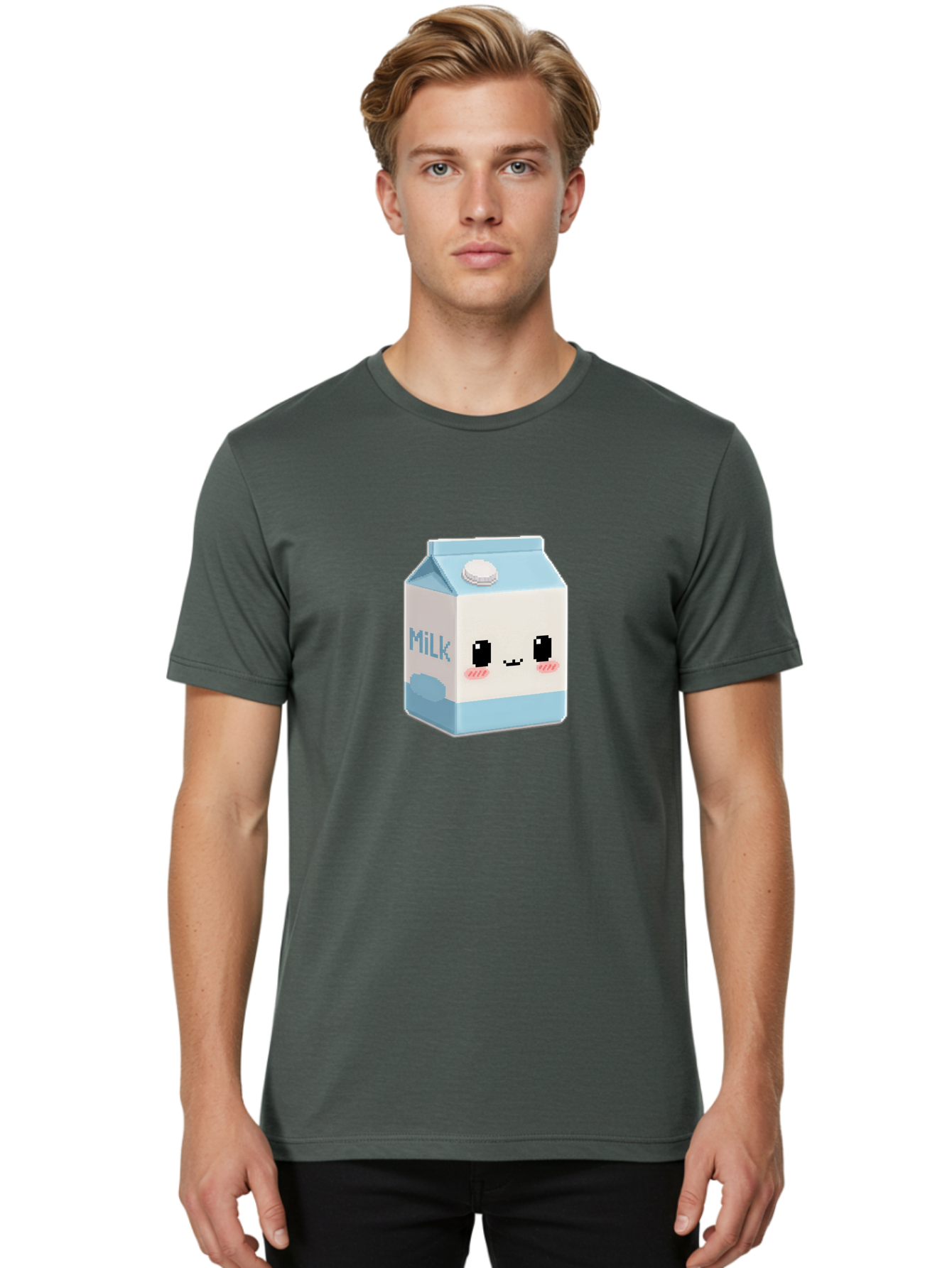 Milk-3 Men'S Graphic Tee, 100% Cotton, Comfortable Casual Summer Wear, Machine Washable, Cartoon Milk Carton, Cute Character Design, Pixel Art Style, Adorable Face, Kawaii Culture, Milk Beverage, Dairy Product, 8-Bit Aesthetic, Bae498 17