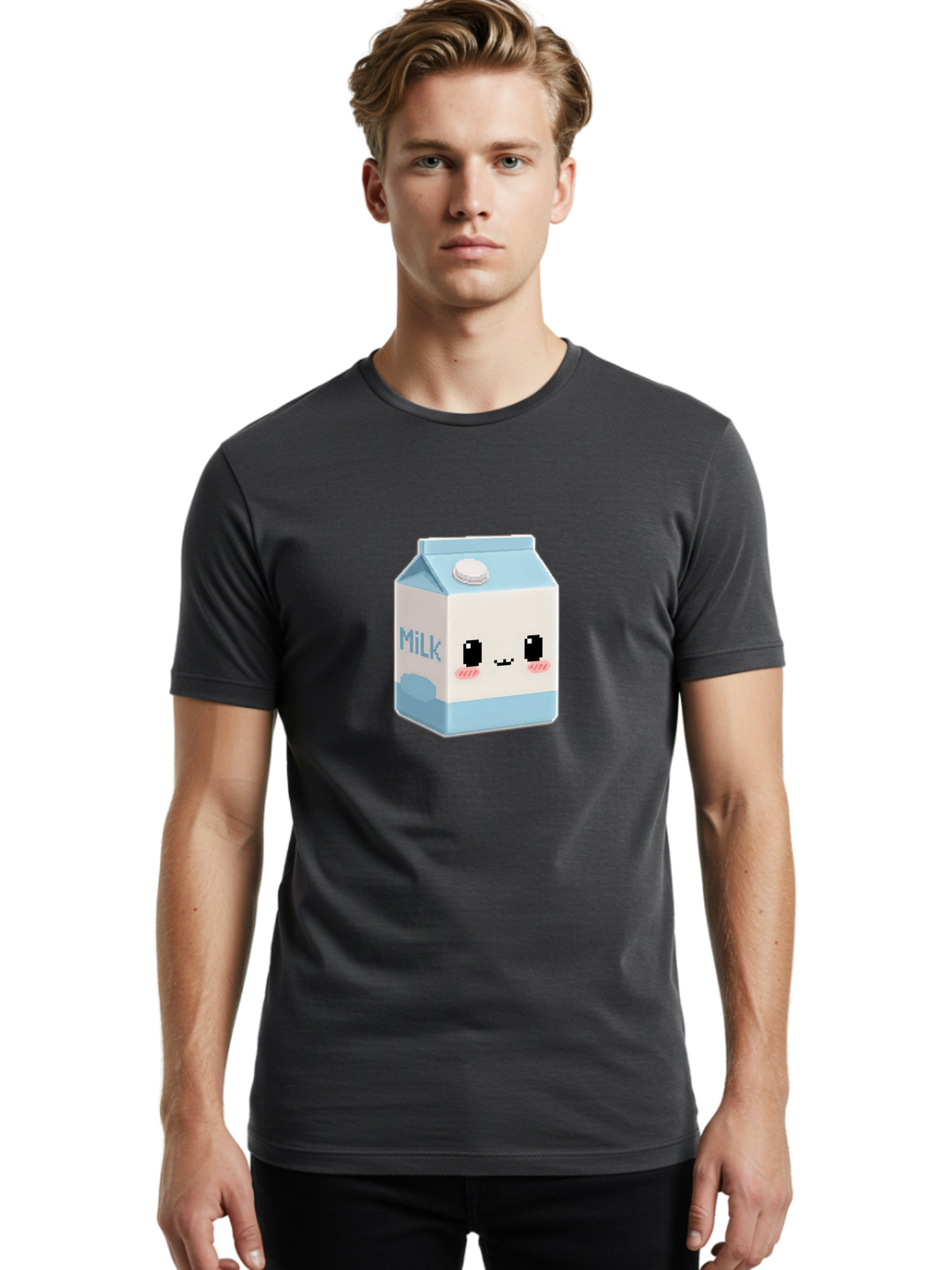 Milk-3 Men'S Graphic Tee, 100% Cotton, Comfortable Casual Summer Wear, Machine Washable, Cartoon Milk Carton, Cute Character Design, Pixel Art Style, Adorable Face, Kawaii Culture, Milk Beverage, Dairy Product, 8-Bit Aesthetic, Bae498 27