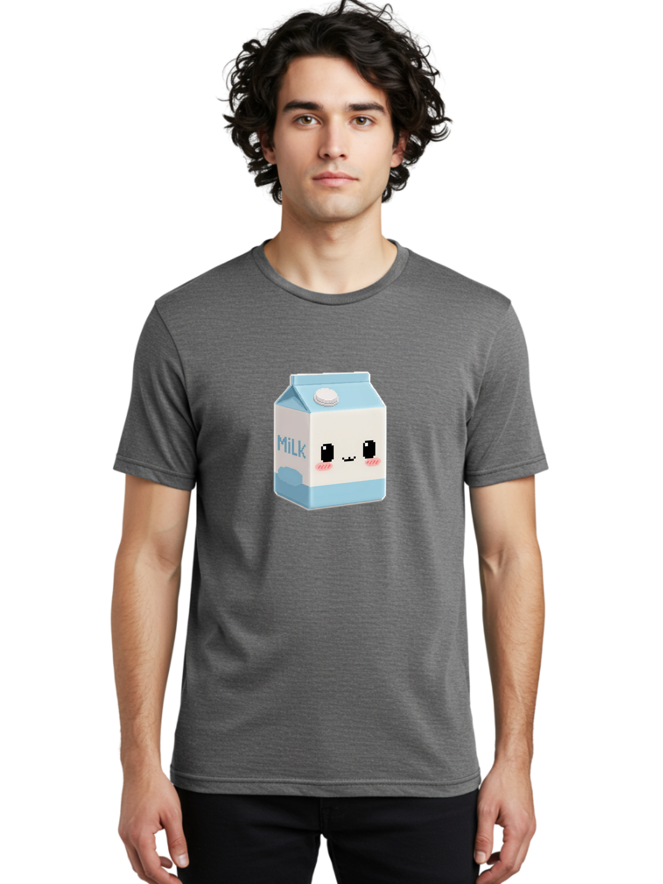 Milk-3 Men'S Graphic Tee, 100% Cotton, Comfortable Casual Summer Wear, Machine Washable, Cartoon Milk Carton, Cute Character Design, Pixel Art Style, Adorable Face, Kawaii Culture, Milk Beverage, Dairy Product, 8-Bit Aesthetic, Bae498 18