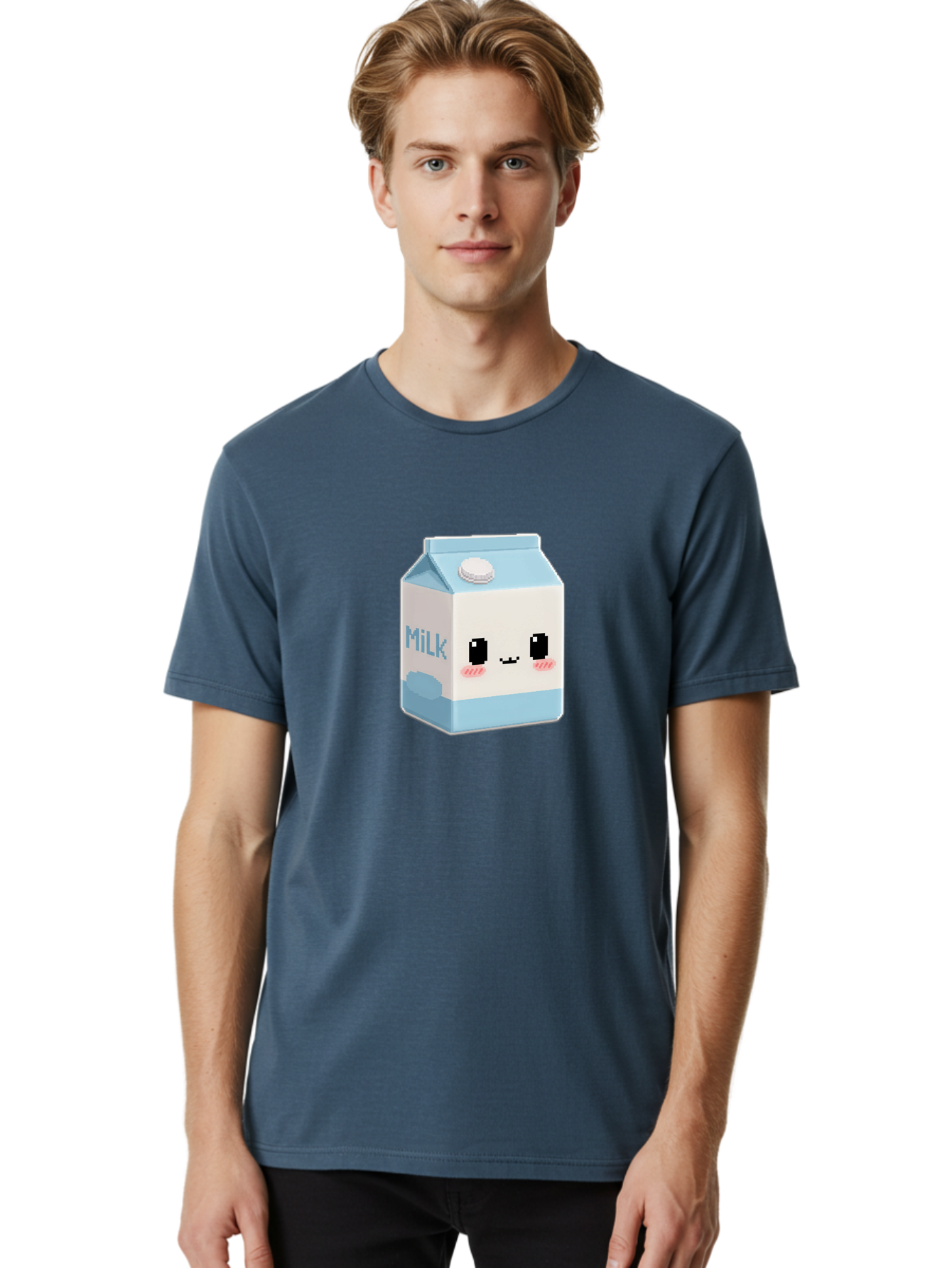 Milk-3 Men'S Graphic Tee, 100% Cotton, Comfortable Casual Summer Wear, Machine Washable, Cartoon Milk Carton, Cute Character Design, Pixel Art Style, Adorable Face, Kawaii Culture, Milk Beverage, Dairy Product, 8-Bit Aesthetic, Bae498 28