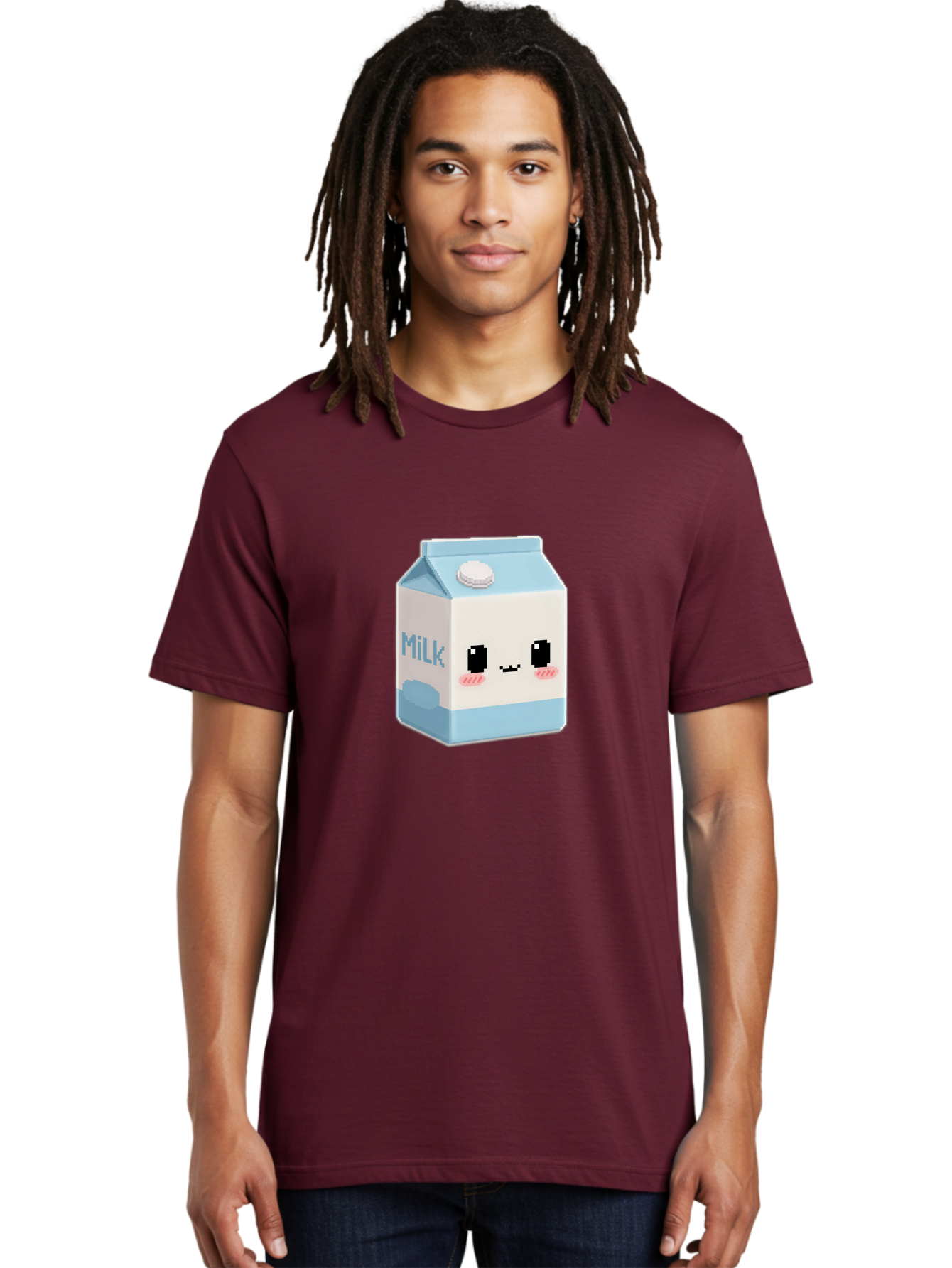 Milk-3 Men'S Graphic Tee, 100% Cotton, Comfortable Casual Summer Wear, Machine Washable, Cartoon Milk Carton, Cute Character Design, Pixel Art Style, Adorable Face, Kawaii Culture, Milk Beverage, Dairy Product, 8-Bit Aesthetic, Bae498 30