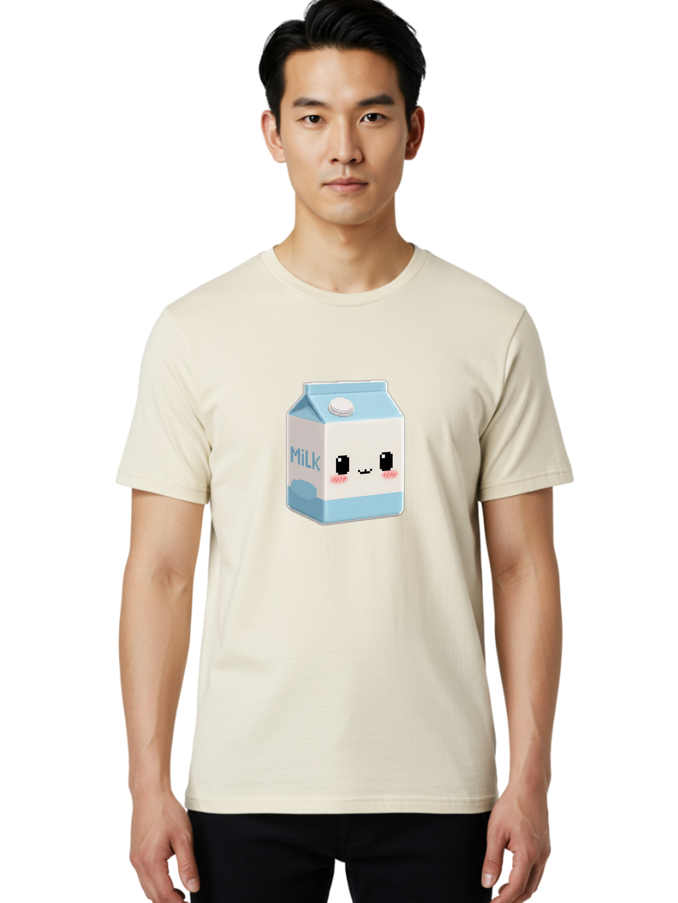 Milk-3 Men'S Graphic Tee, 100% Cotton, Comfortable Casual Summer Wear, Machine Washable, Cartoon Milk Carton, Cute Character Design, Pixel Art Style, Adorable Face, Kawaii Culture, Milk Beverage, Dairy Product, 8-Bit Aesthetic, Bae498 19