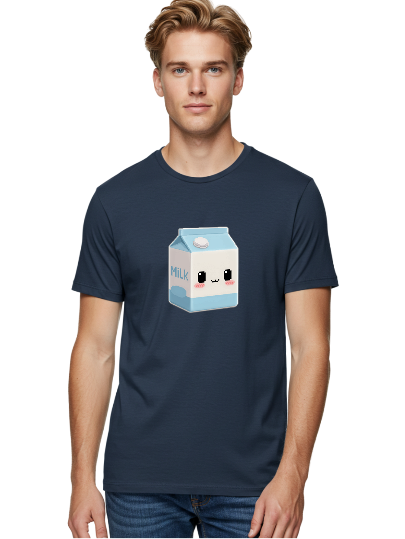 Milk-3 Men'S Graphic Tee, 100% Cotton, Comfortable Casual Summer Wear, Machine Washable, Cartoon Milk Carton, Cute Character Design, Pixel Art Style, Adorable Face, Kawaii Culture, Milk Beverage, Dairy Product, 8-Bit Aesthetic, Bae498 20