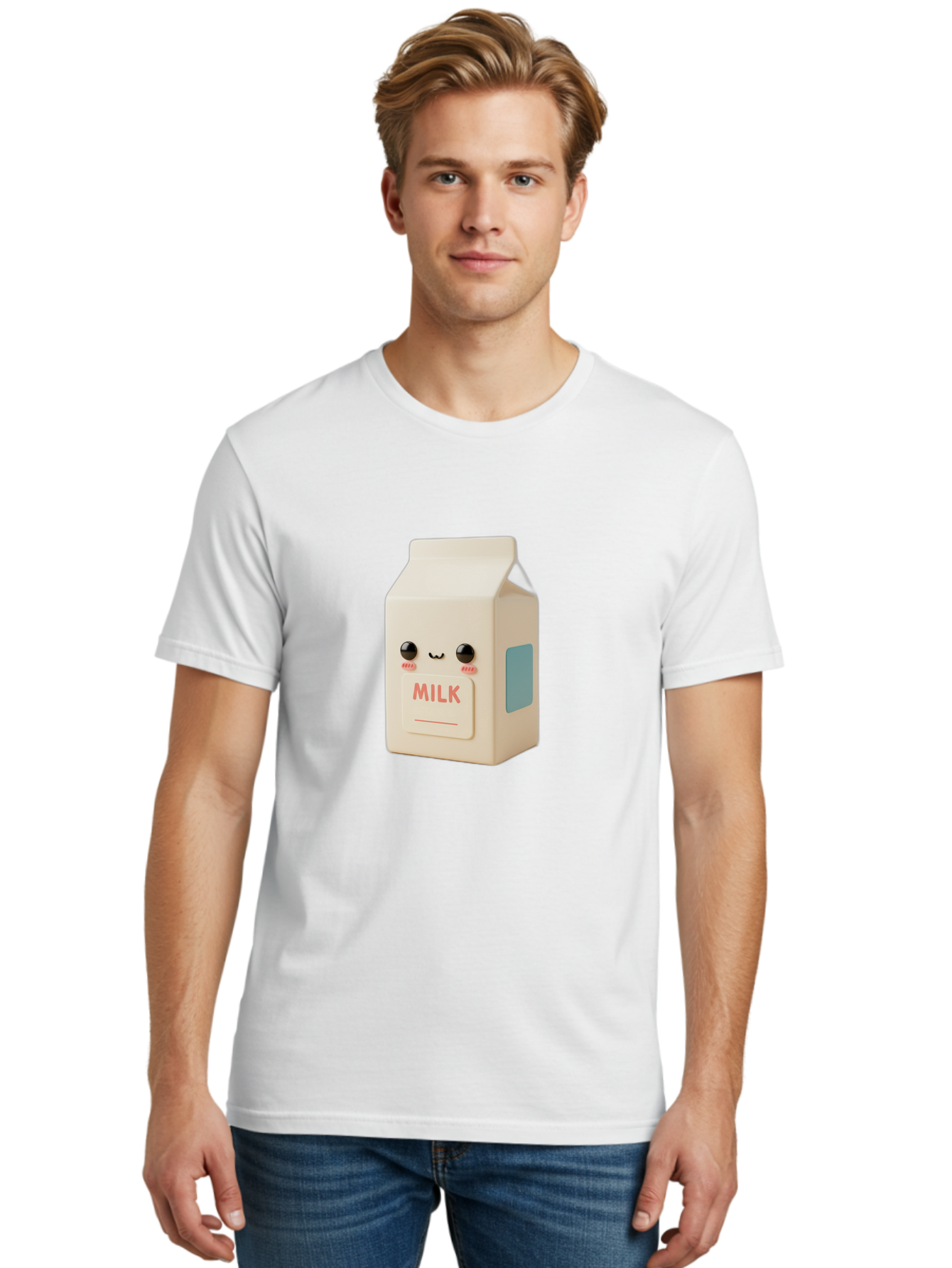 Milk-4 Men'S Graphic Tee, 100% Cotton, Comfortable Casual Summer Wear, Machine Washable, Carton With Face, Cute Character, Kawaii, Adorable, Milk Carton, Funny Expression, Playful Design, Happy Face, Cartoon-Style Bae499 25