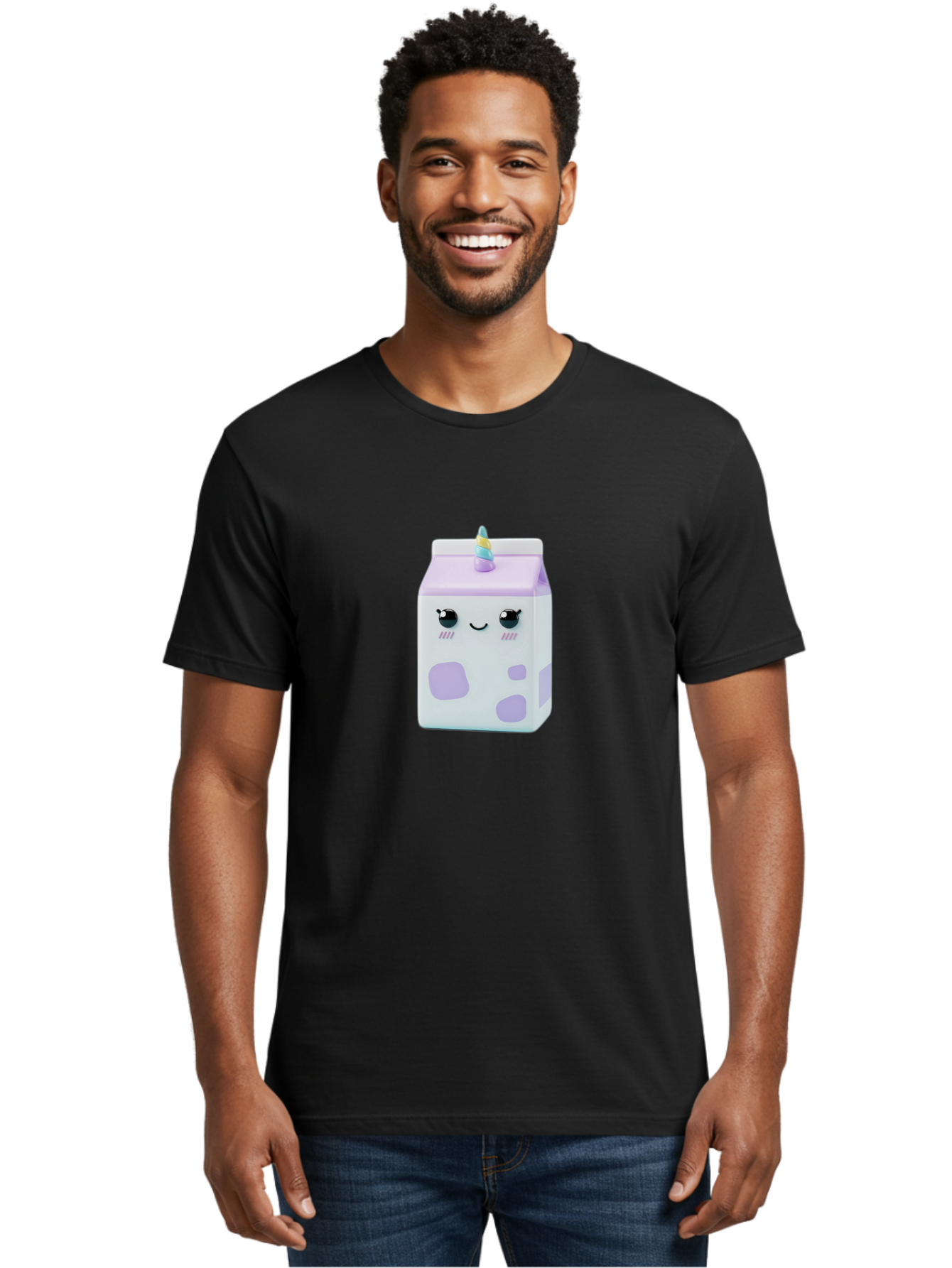 Milk-Carton-1 Men'S Graphic Tee, 100% Cotton, Comfortable Casual Summer Wear, Machine Washable, Milk Carton, Cartoon Character, Unicorn Horn, Purple And White, Cute Design, Funny Face, Kawaii, Playful, Whimsical, Charming, Bae501 30