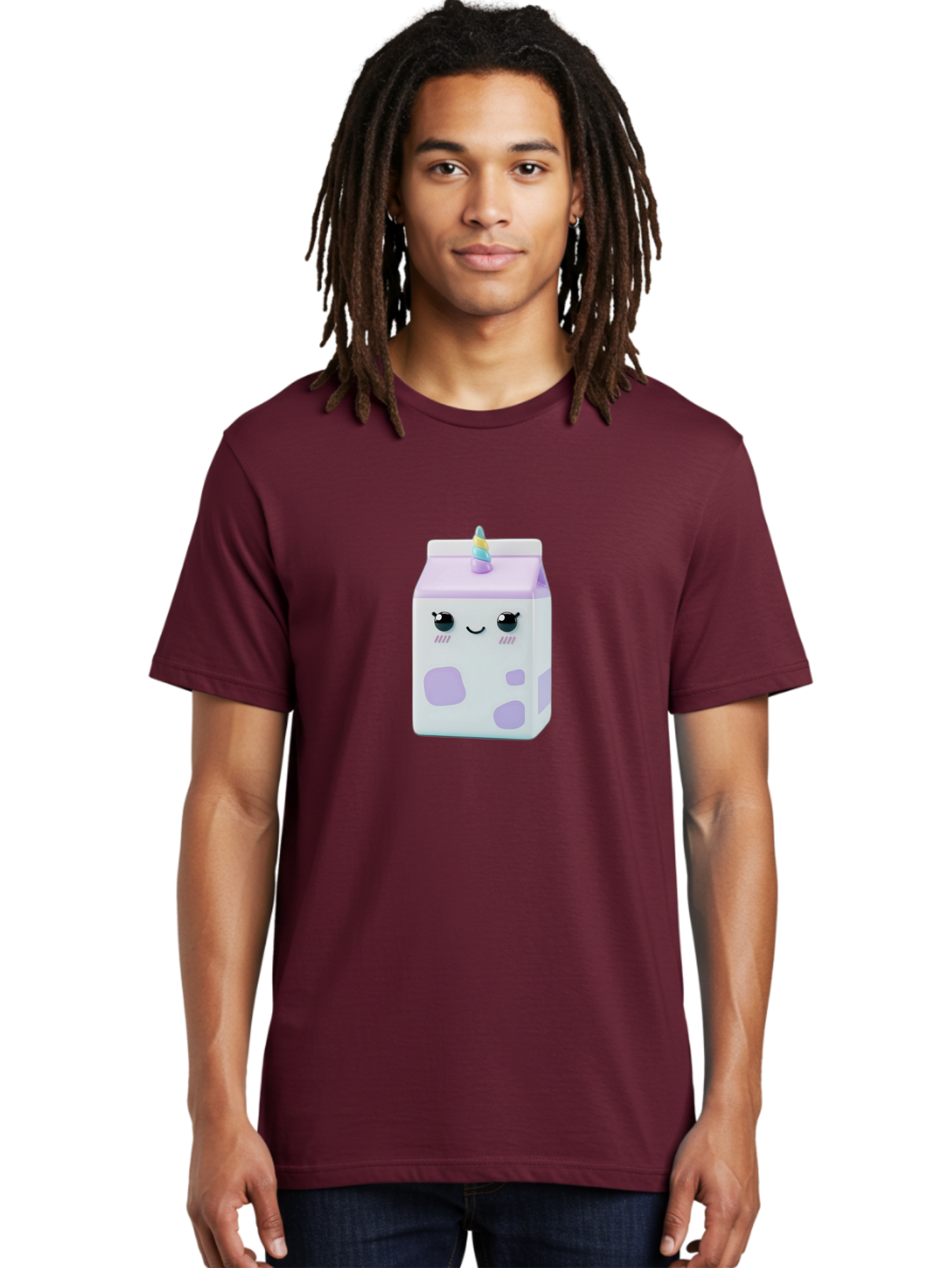 Milk-Carton-1 Men'S Graphic Tee, 100% Cotton, Comfortable Casual Summer Wear, Machine Washable, Milk Carton, Cartoon Character, Unicorn Horn, Purple And White, Cute Design, Funny Face, Kawaii, Playful, Whimsical, Charming, Bae501 17