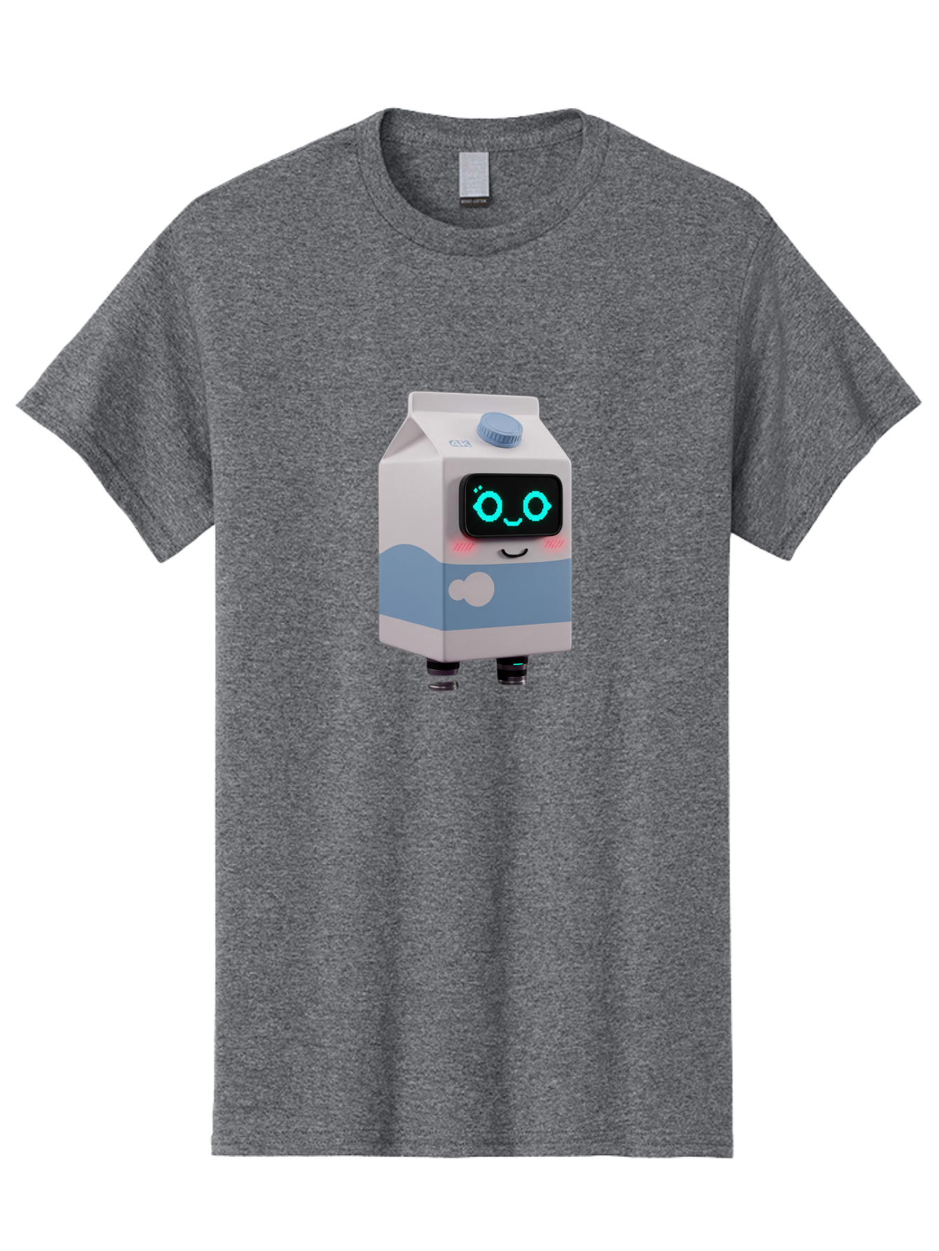 Milk-Carton-Robot Men'S Graphic Tee, 100% Cotton, Comfortable Casual Summer Wear, Machine Washable, Cartoon Milk Carton, Robot Character, Glowing Blue Eyes, Smiling Face, Cute Design, Childrens Illustration, 3D Rendering, Fun And Playful, Bae502 9