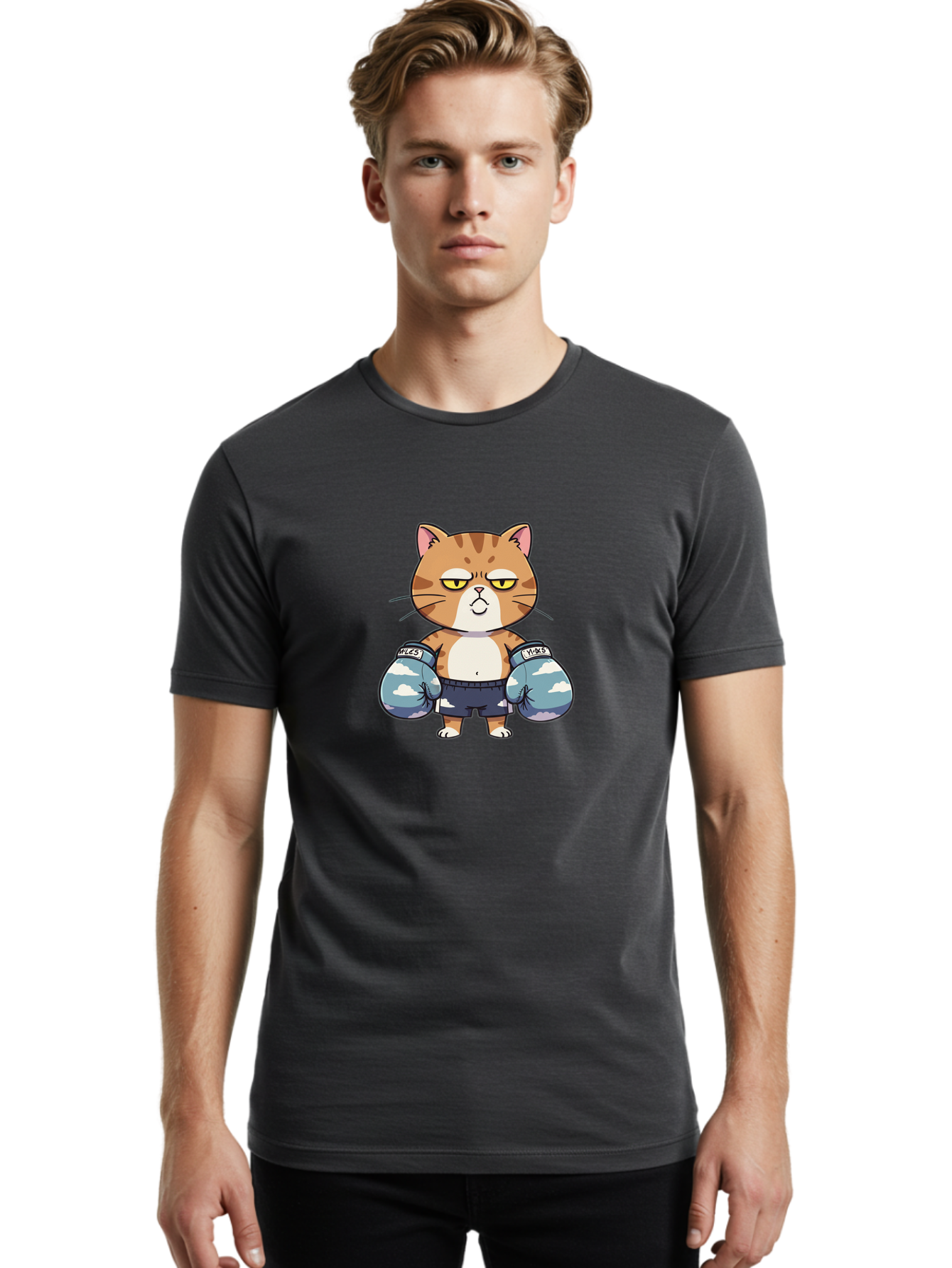 Milo-Cat Men'S Graphic Tee, 100% Cotton, Comfortable Casual Summer Wear, Machine Washable, Cartoon Cat, Boxing Gloves, Meows, Cat Boxing, Funny Cat, Animal Character, Cartoon Character, Boxing Cat, Feline, Cat With Gloves, Cat In Shorts Bae505 27