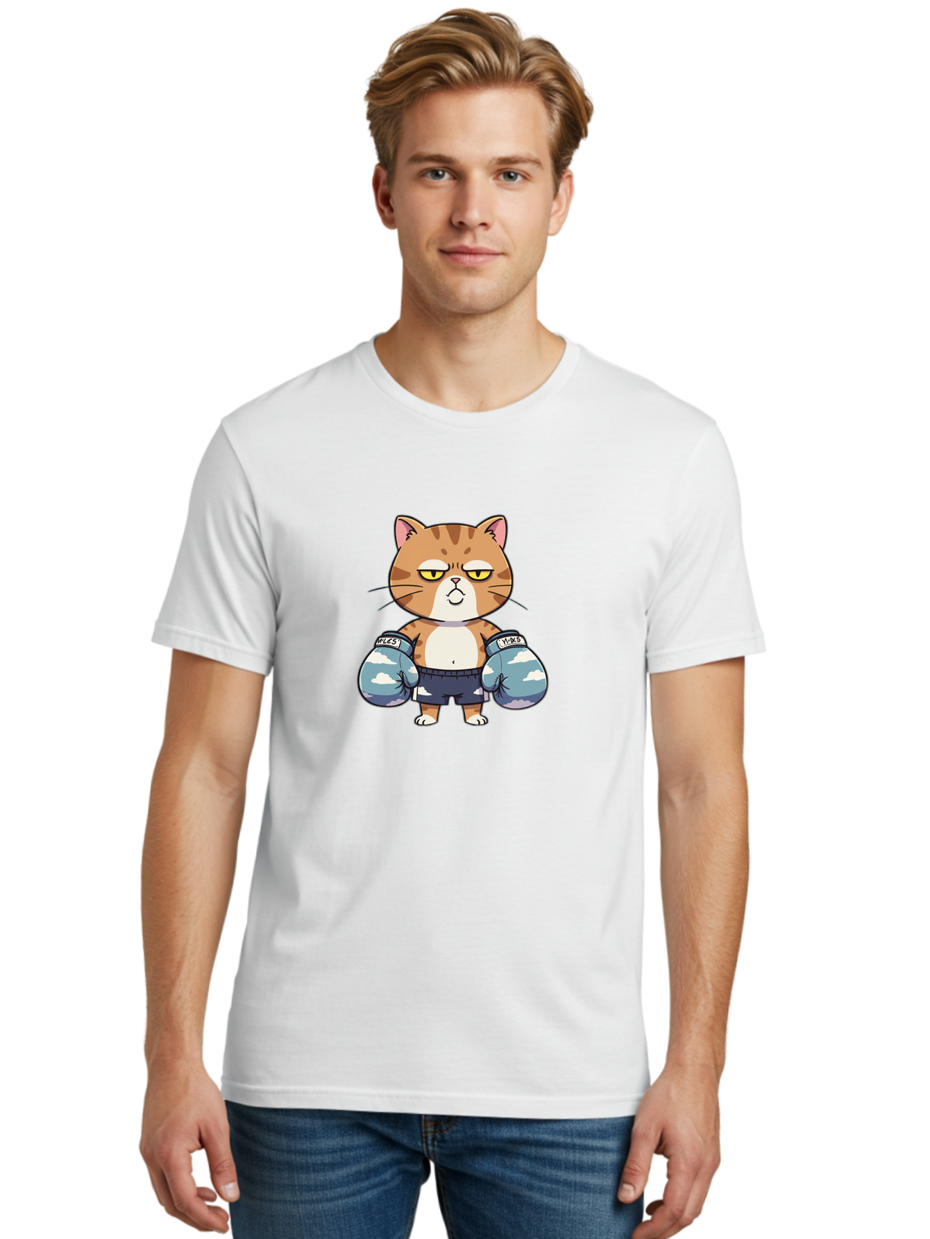 Milo-Cat Men'S Graphic Tee, 100% Cotton, Comfortable Casual Summer Wear, Machine Washable, Cartoon Cat, Boxing Gloves, Meows, Cat Boxing, Funny Cat, Animal Character, Cartoon Character, Boxing Cat, Feline, Cat With Gloves, Cat In Shorts Bae505 22