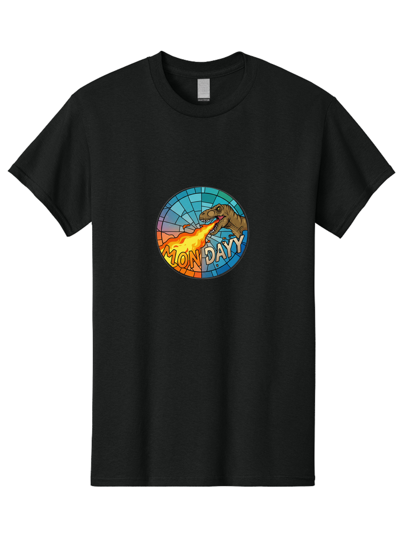 Mon-Dayy Men'S Graphic Tee, 100% Cotton, Comfortable Casual Summer Wear, Machine Washable, Cartoon T-Rex, Stained Glass Art, Fire-Breathing Dinosaur, Monday Motivation, Humorous Graphic, Bold Font, Dinosaur Artwork, Funny T-Rex Bae506 14