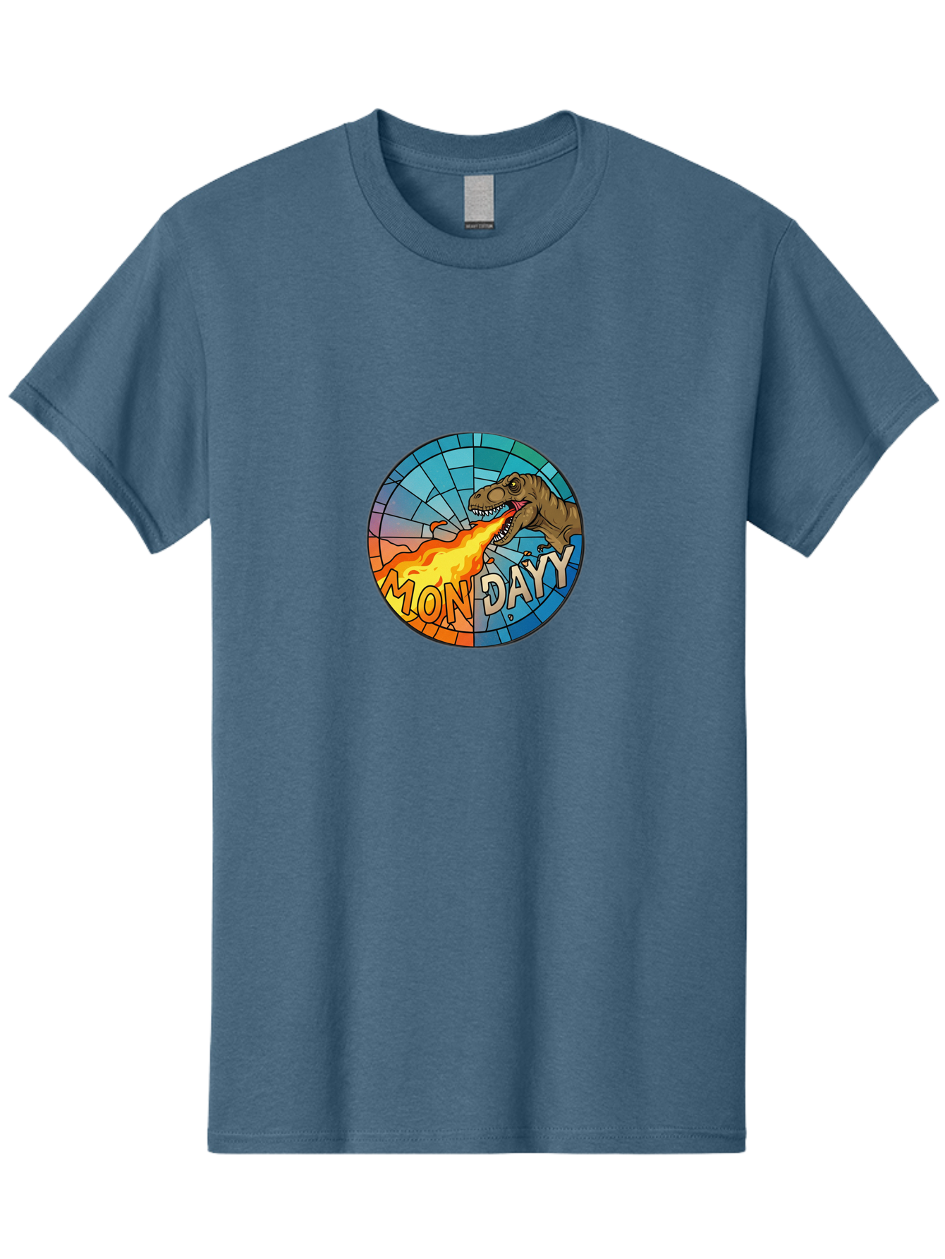 Mon-Dayy Men'S Graphic Tee, 100% Cotton, Comfortable Casual Summer Wear, Machine Washable, Cartoon T-Rex, Stained Glass Art, Fire-Breathing Dinosaur, Monday Motivation, Humorous Graphic, Bold Font, Dinosaur Artwork, Funny T-Rex Bae506 11