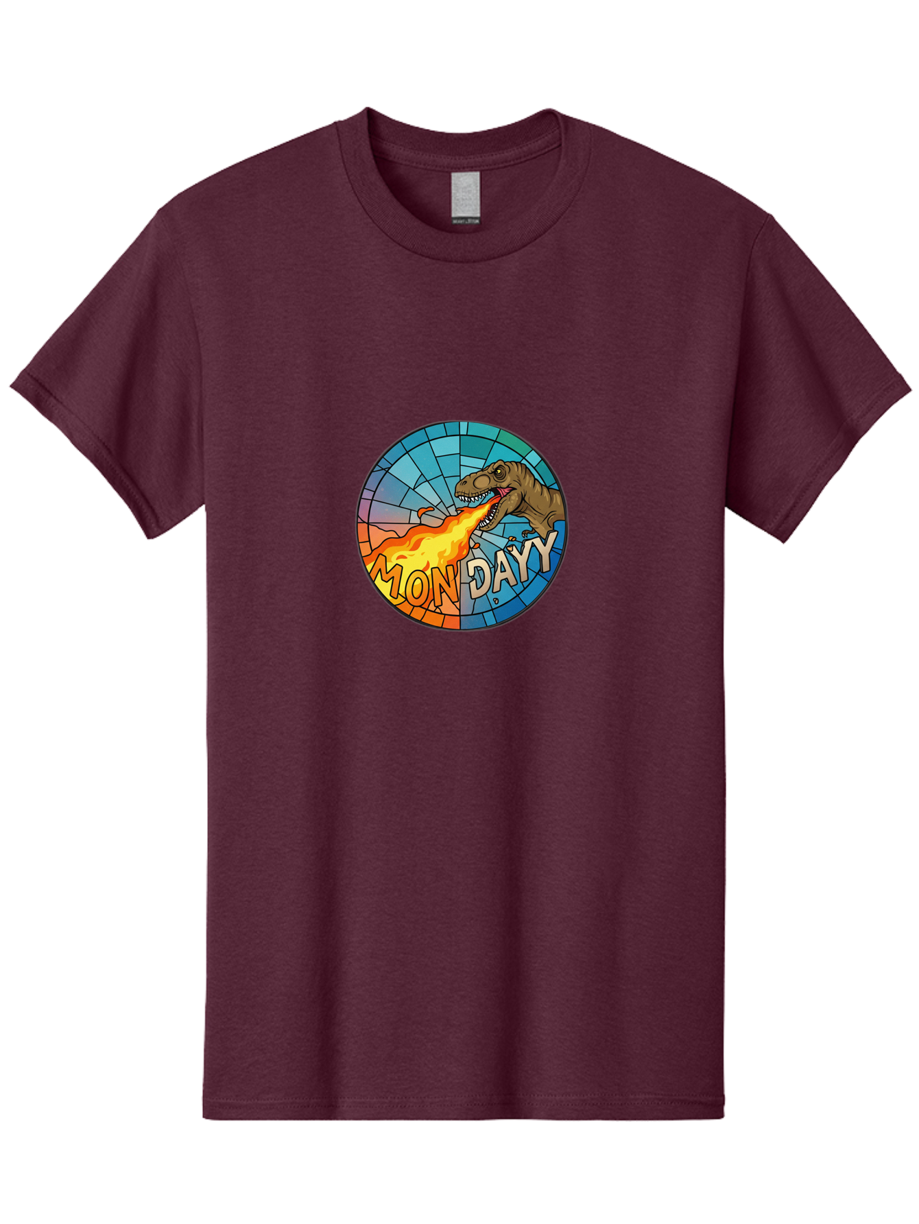 Mon-Dayy Men'S Graphic Tee, 100% Cotton, Comfortable Casual Summer Wear, Machine Washable, Cartoon T-Rex, Stained Glass Art, Fire-Breathing Dinosaur, Monday Motivation, Humorous Graphic, Bold Font, Dinosaur Artwork, Funny T-Rex Bae506 9