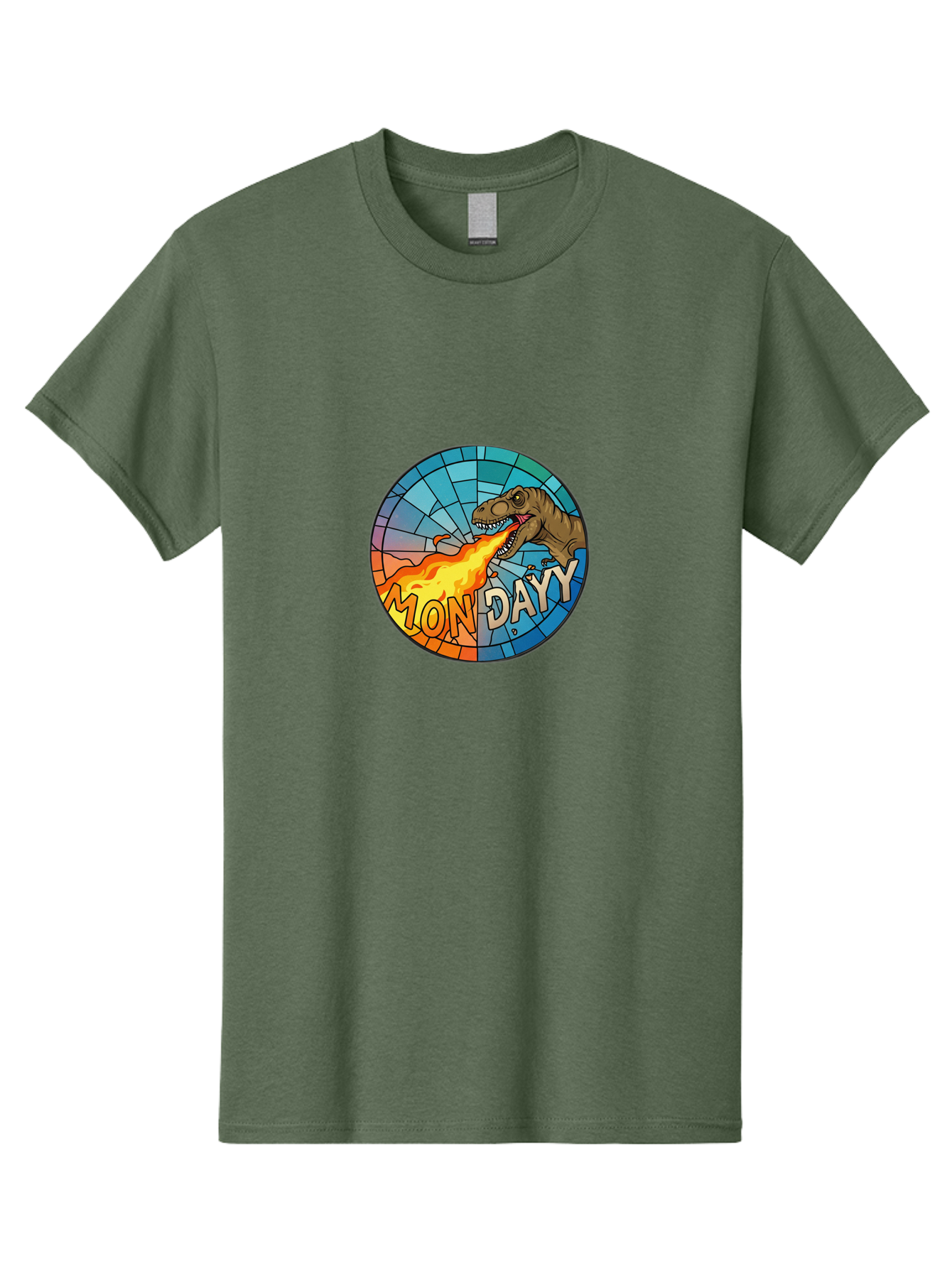 Mon-Dayy Men'S Graphic Tee, 100% Cotton, Comfortable Casual Summer Wear, Machine Washable, Cartoon T-Rex, Stained Glass Art, Fire-Breathing Dinosaur, Monday Motivation, Humorous Graphic, Bold Font, Dinosaur Artwork, Funny T-Rex Bae506 5