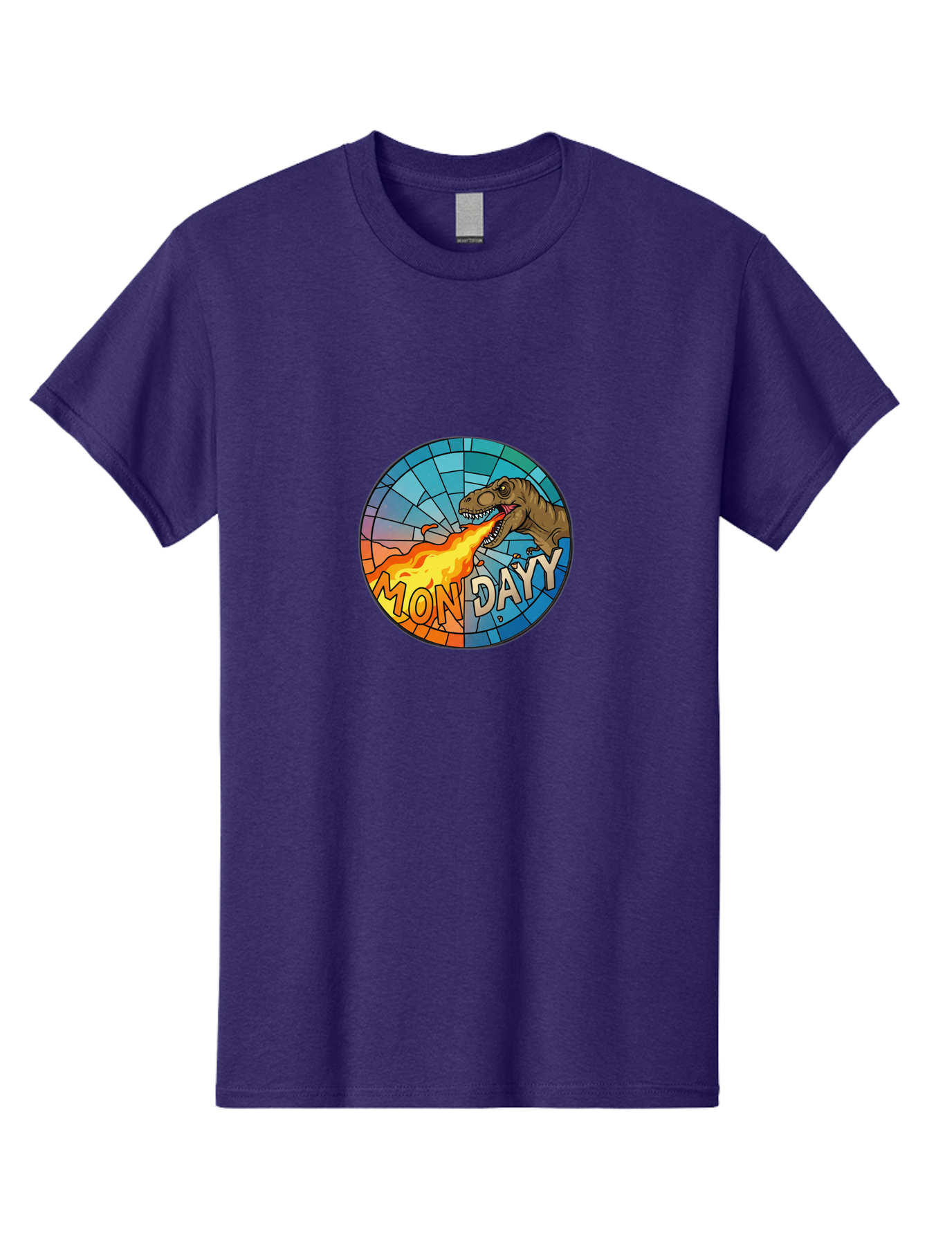 Mon-Dayy Men'S Graphic Tee, 100% Cotton, Comfortable Casual Summer Wear, Machine Washable, Cartoon T-Rex, Stained Glass Art, Fire-Breathing Dinosaur, Monday Motivation, Humorous Graphic, Bold Font, Dinosaur Artwork, Funny T-Rex Bae506 4