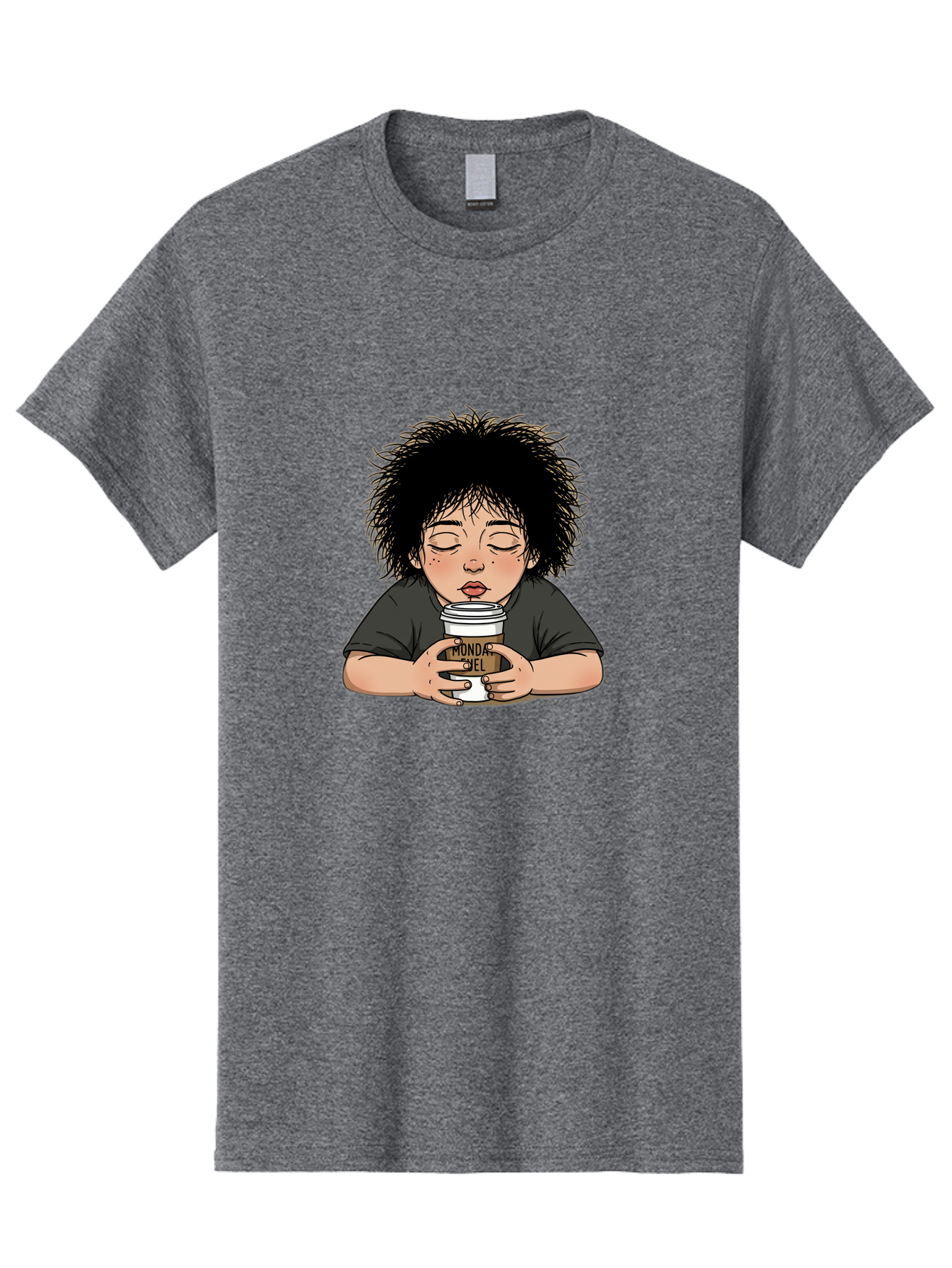 Monda-Ciel-Coffee Men'S Graphic Tee, 100% Cotton, Comfortable Casual Summer Wear, Machine Washable, Cartoon Child Drinking Coffee, Monda Jiel Coffee Cup, Relaxed Atmosphere, Coffee Culture, Morning Ritual, Coffee Lover, Black Coffee Bae507 5