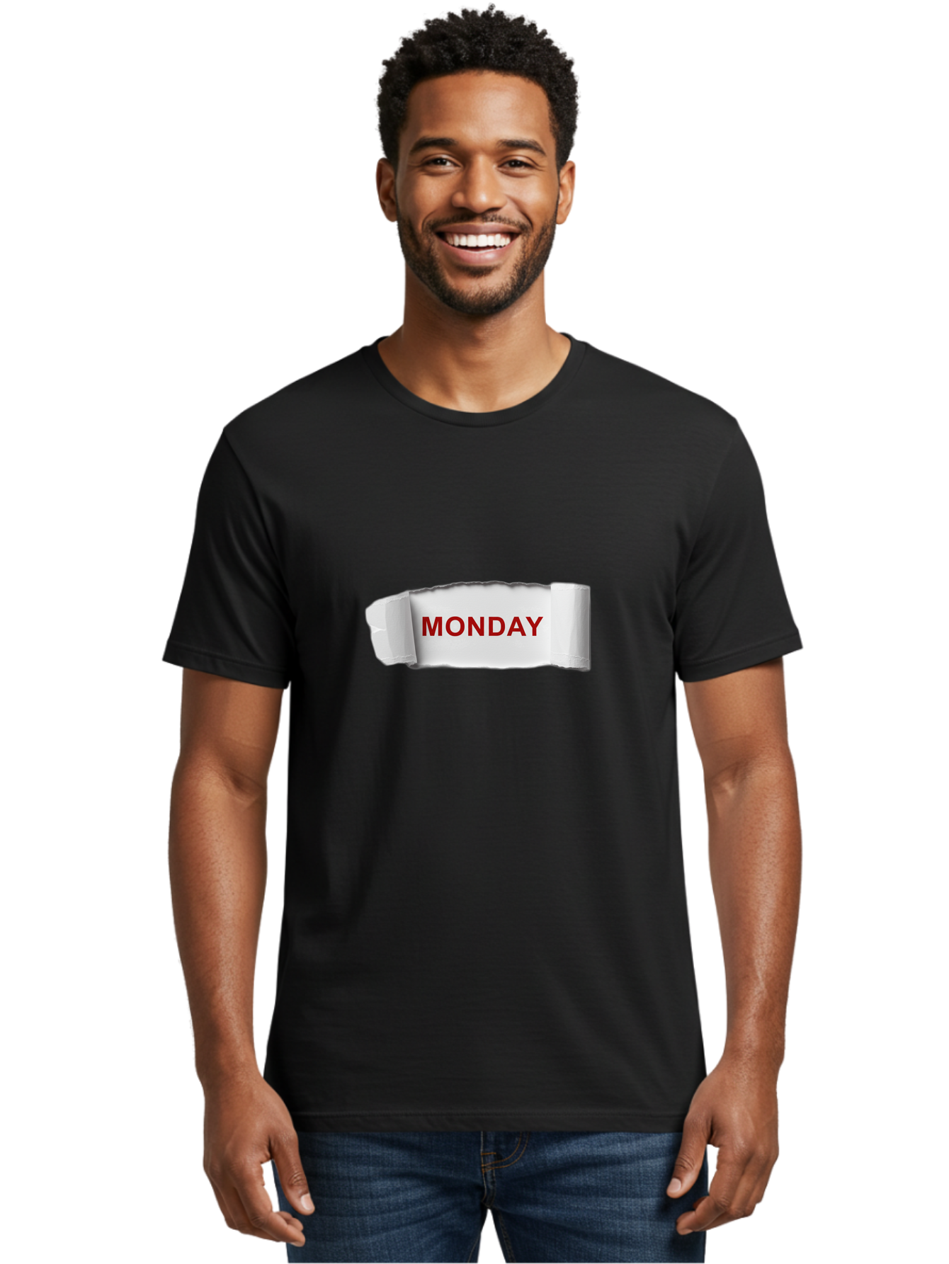 Monday-4 Men'S Graphic Tee, 100% Cotton, Comfortable Casual Summer Wear, Machine Washable, Monday Motivation, Ripped Paper Effect, Red Text, Bold Font, Creative Design, Office Supplies, Workplace Inspiration, Calendar Day, Weekly Reminder Bae511 30
