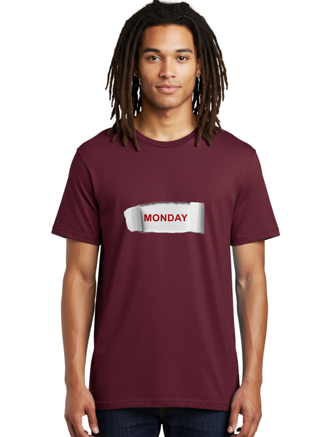 Monday-4 Men'S Graphic Tee, 100% Cotton, Comfortable Casual Summer Wear, Machine Washable, Monday Motivation, Ripped Paper Effect, Red Text, Bold Font, Creative Design, Office Supplies, Workplace Inspiration, Calendar Day, Weekly Reminder Bae511 23