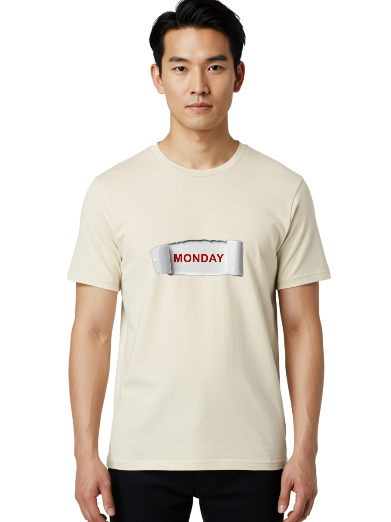 Monday-4 Men'S Graphic Tee, 100% Cotton, Comfortable Casual Summer Wear, Machine Washable, Monday Motivation, Ripped Paper Effect, Red Text, Bold Font, Creative Design, Office Supplies, Workplace Inspiration, Calendar Day, Weekly Reminder Bae511 24