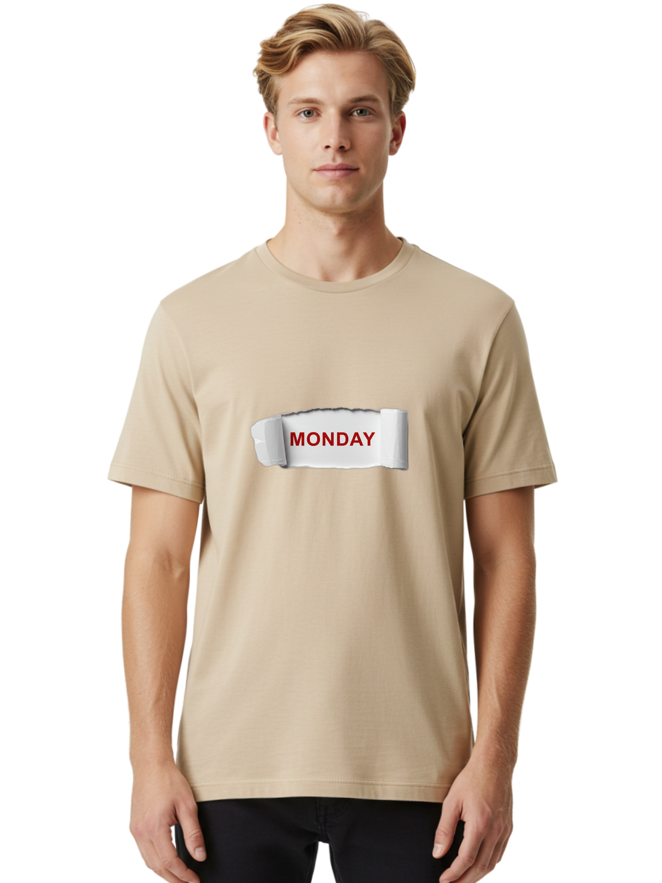 Monday-4 Men'S Graphic Tee, 100% Cotton, Comfortable Casual Summer Wear, Machine Washable, Monday Motivation, Ripped Paper Effect, Red Text, Bold Font, Creative Design, Office Supplies, Workplace Inspiration, Calendar Day, Weekly Reminder Bae511 22