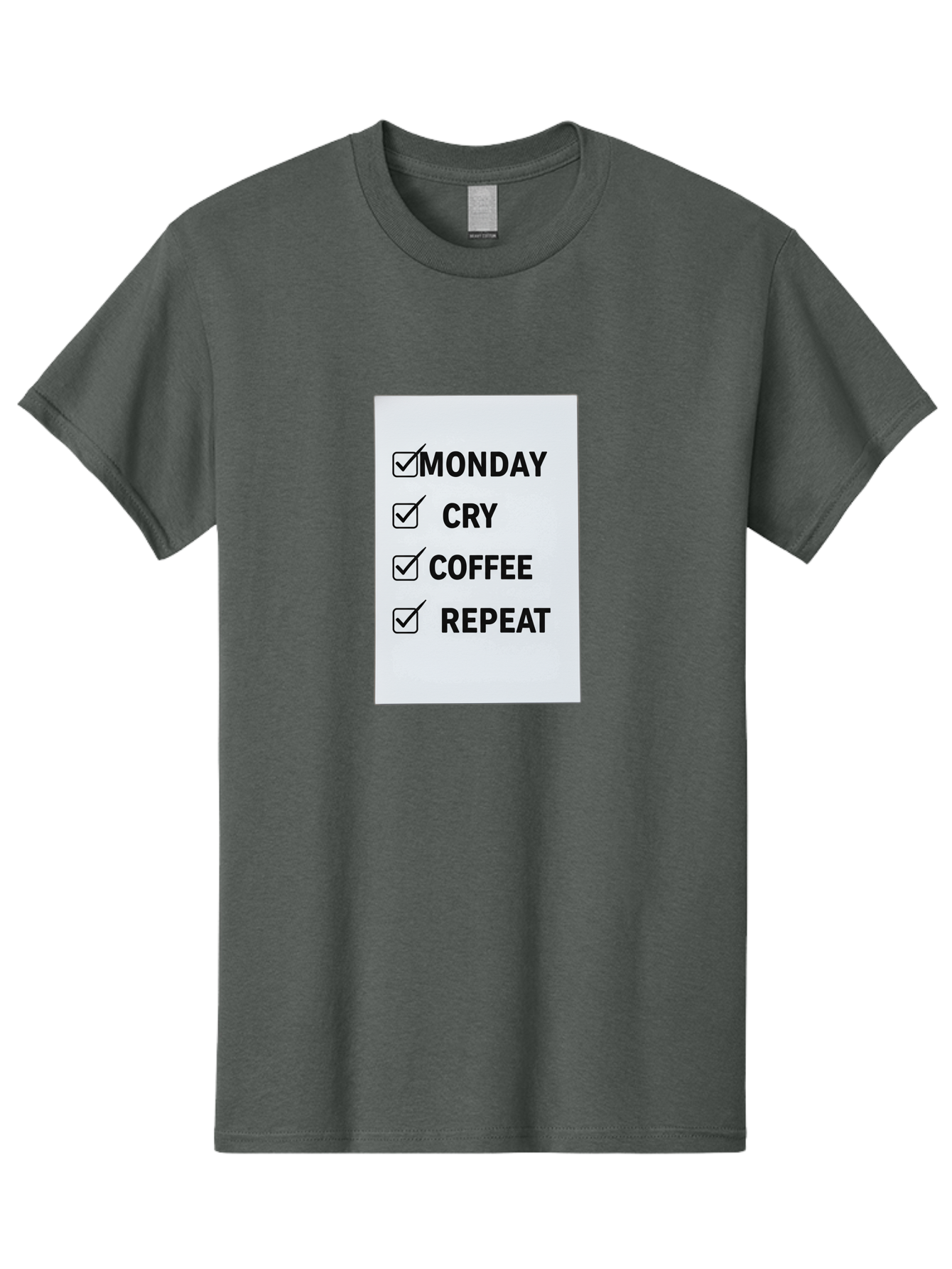 Monday-Cry-Coffee-Repeat-1 Men'S Graphic Tee, 100% Cotton, Comfortable Casual Summer Wear, Machine Washable, Monday Motivation, Funny To-Do List, Coffee Humor, Monday Blues, Office Humor, Work Life Balance, Morning Routine, Coffee Break Bae514 4