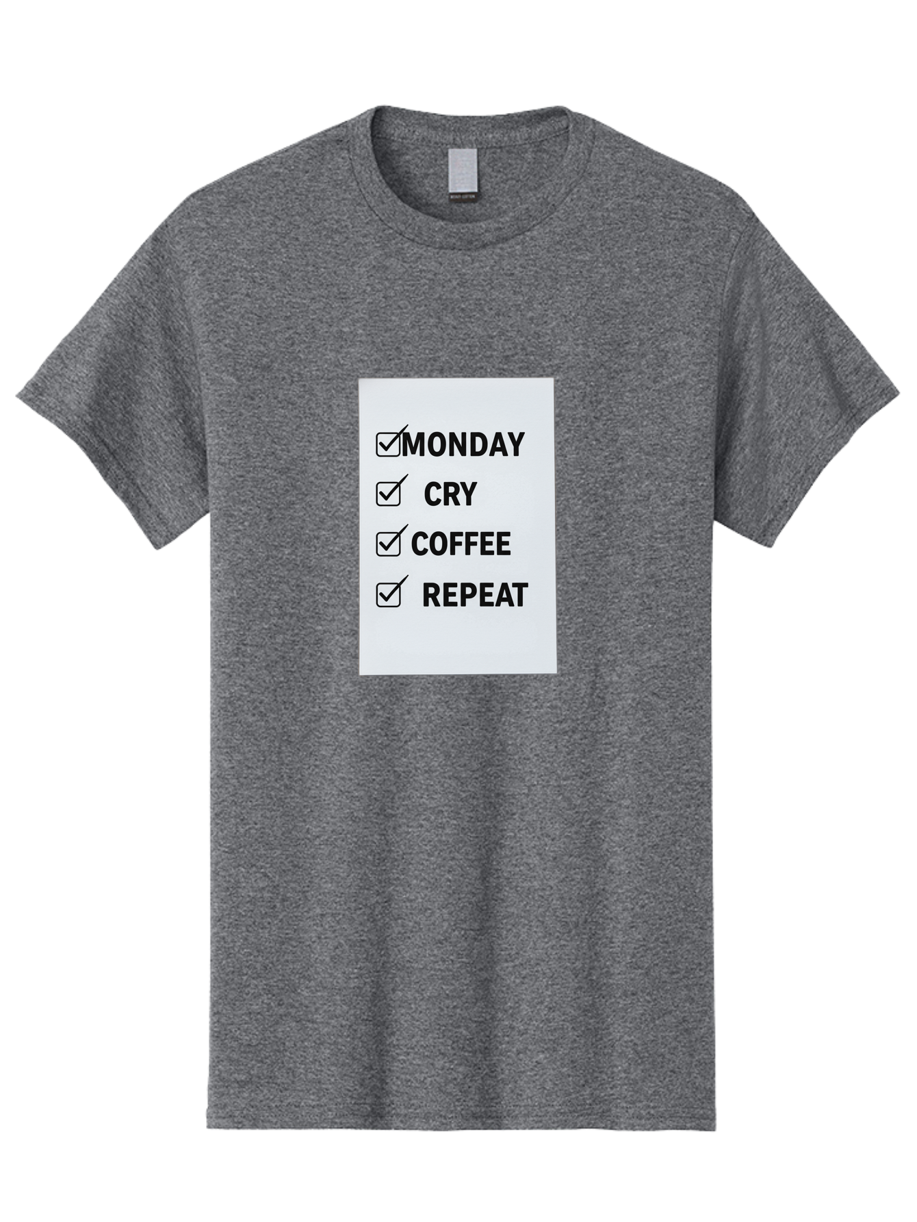Monday-Cry-Coffee-Repeat-1 Men'S Graphic Tee, 100% Cotton, Comfortable Casual Summer Wear, Machine Washable, Monday Motivation, Funny To-Do List, Coffee Humor, Monday Blues, Office Humor, Work Life Balance, Morning Routine, Coffee Break Bae514 6