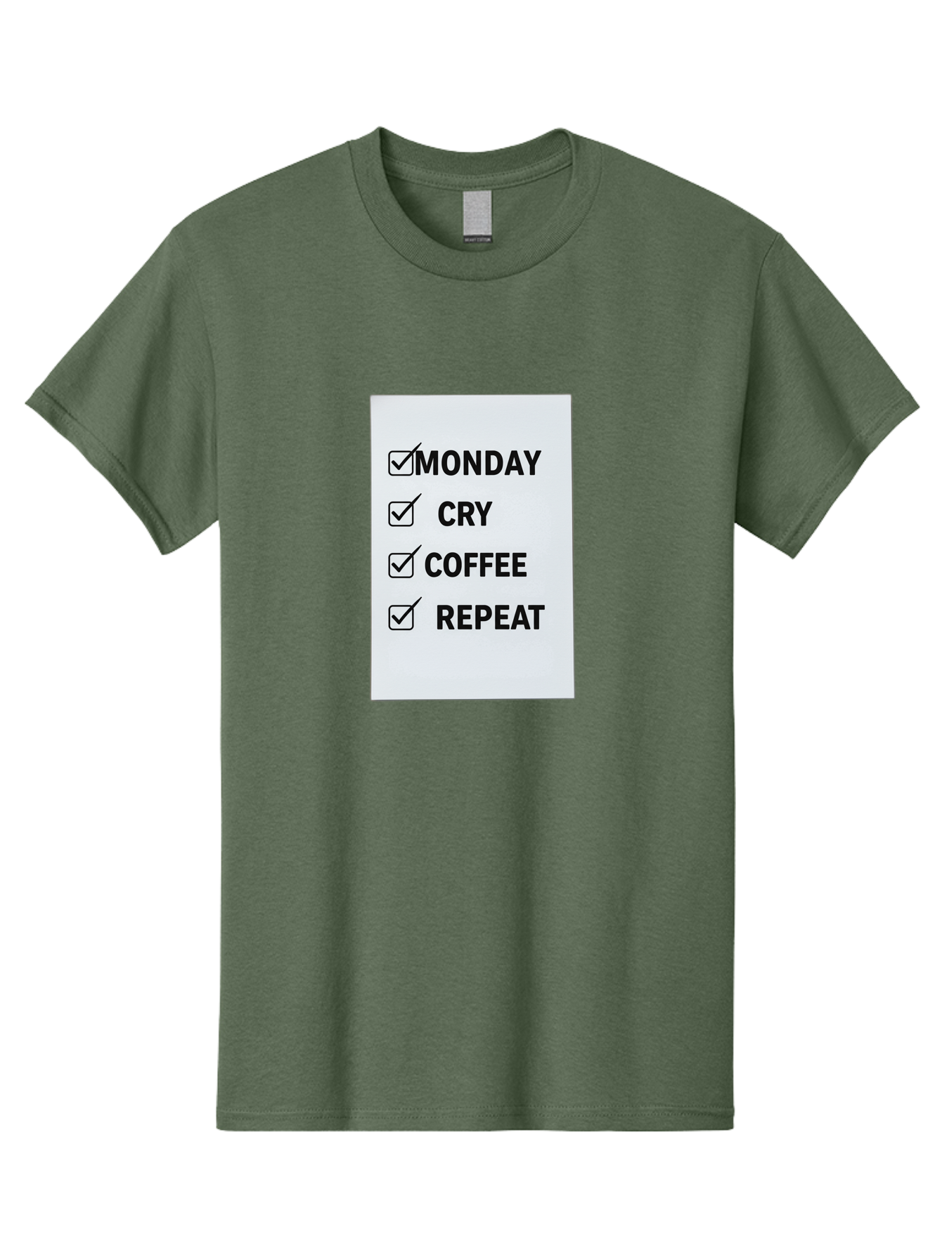 Monday-Cry-Coffee-Repeat-1 Men'S Graphic Tee, 100% Cotton, Comfortable Casual Summer Wear, Machine Washable, Monday Motivation, Funny To-Do List, Coffee Humor, Monday Blues, Office Humor, Work Life Balance, Morning Routine, Coffee Break Bae514 5